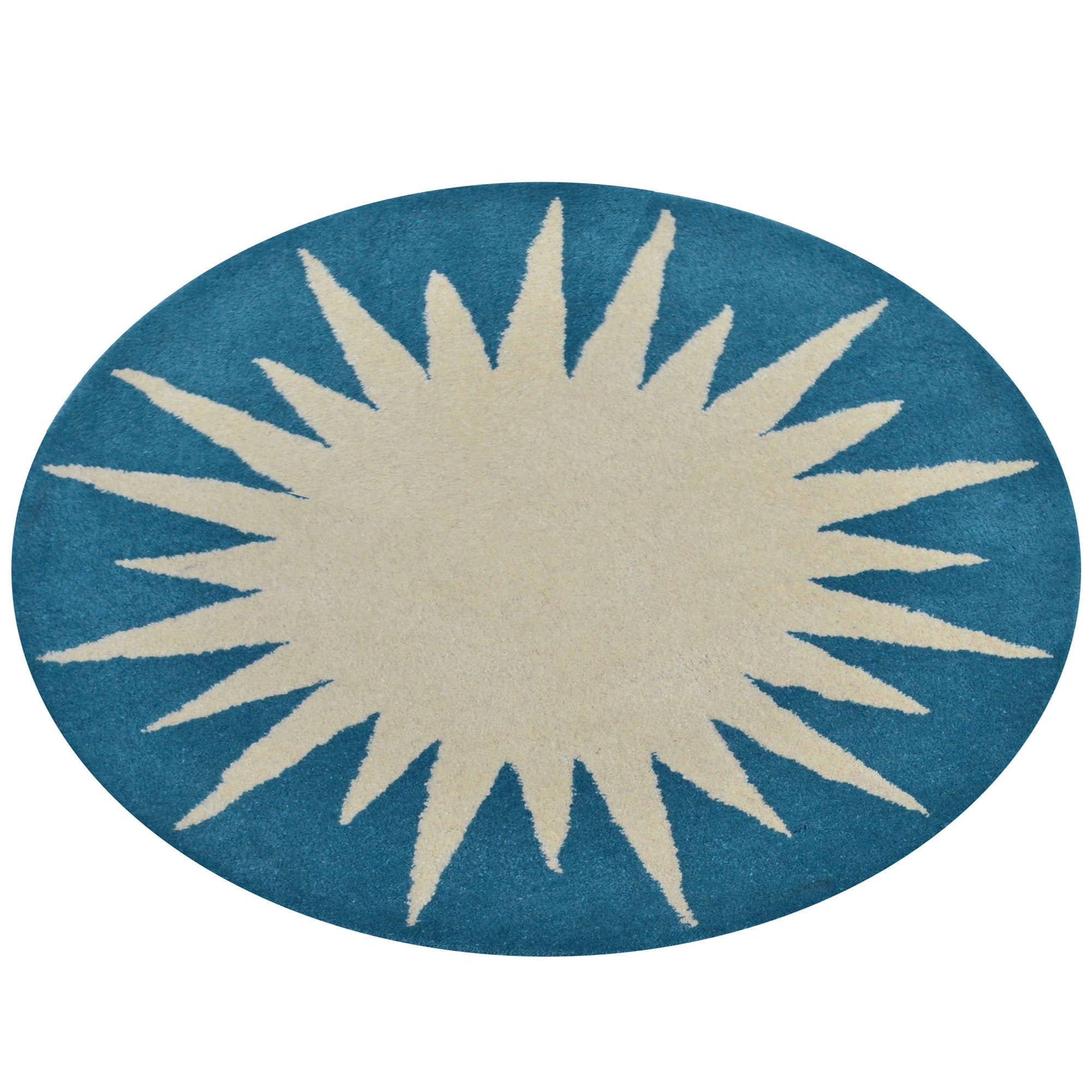 Handmade Round Wool Rug- Transit 6329-Ivory Turquoise-100x100cm
