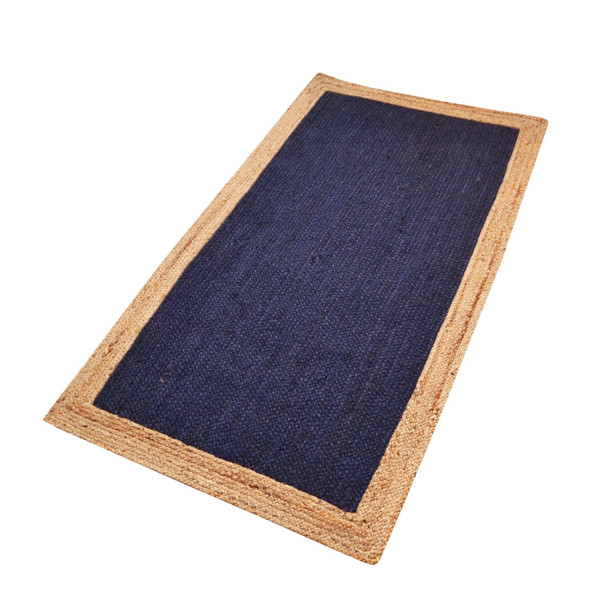 Handwoven Border Jute Rug-1147-Natural/Navy-80X150cm