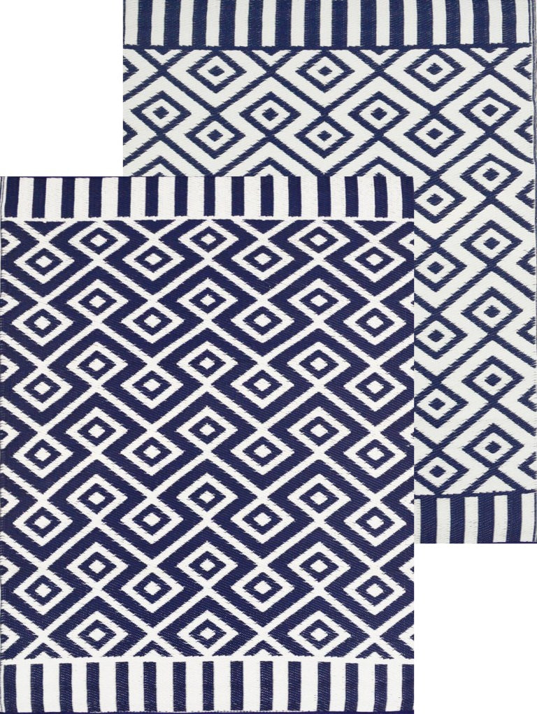 Eco-friendly Reversible Outdoor Plastic Mat-Chatai ARC002-Navy White-150x240cm