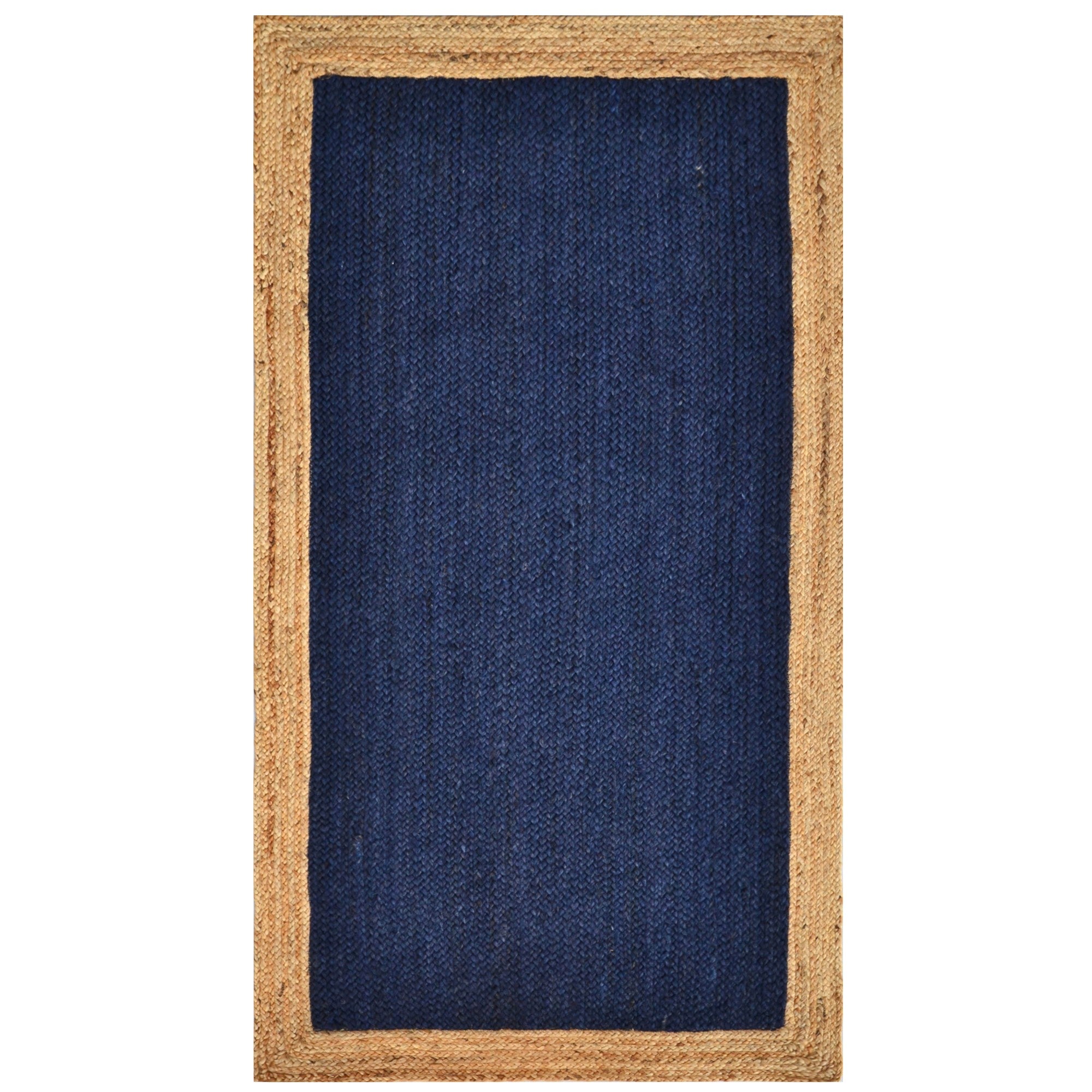 Handwoven Border Jute Rug-1147-Natural/Navy-80X150cm