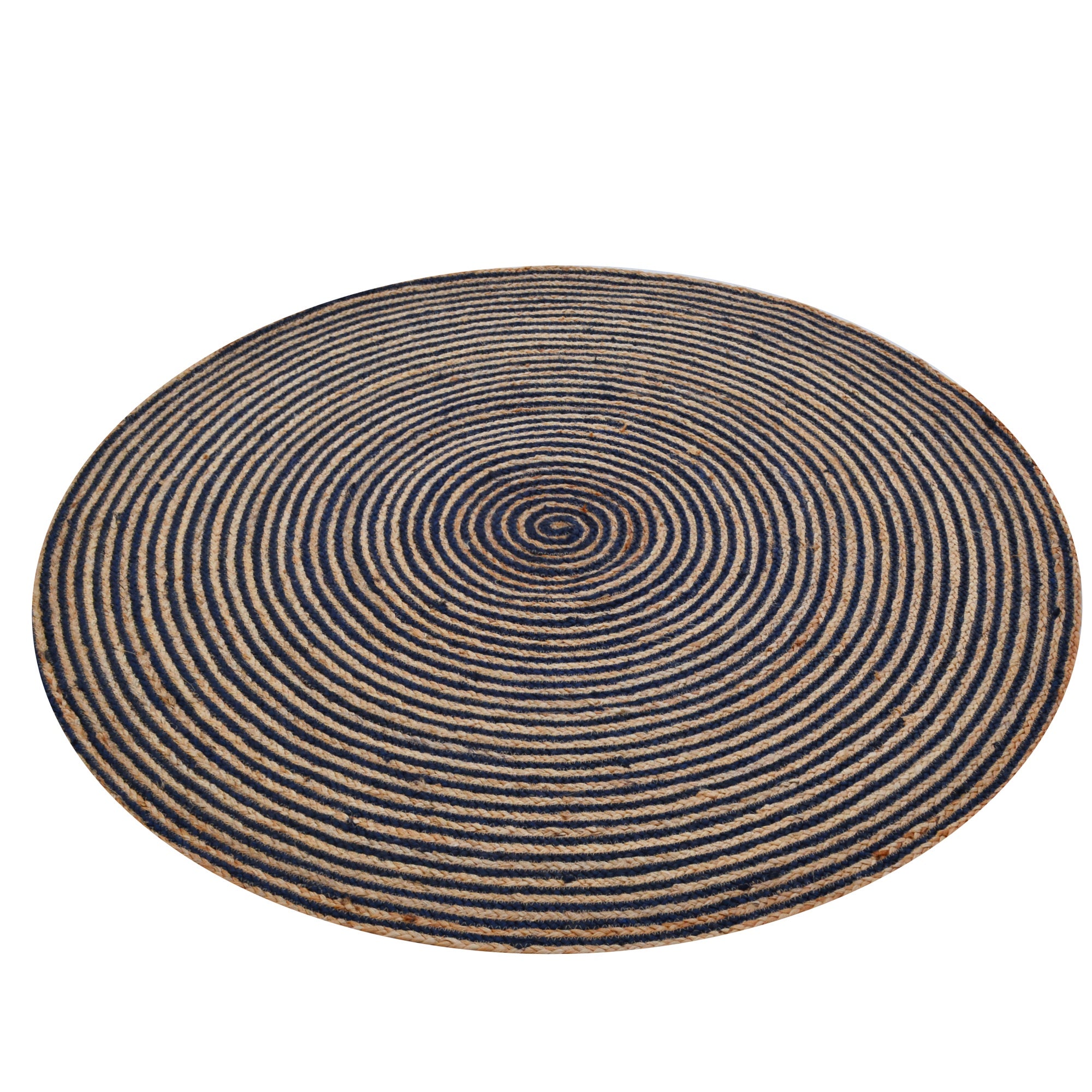 Handwoven Round Jute Rug-Spiral 6009-Natural/Navy-120x120cm