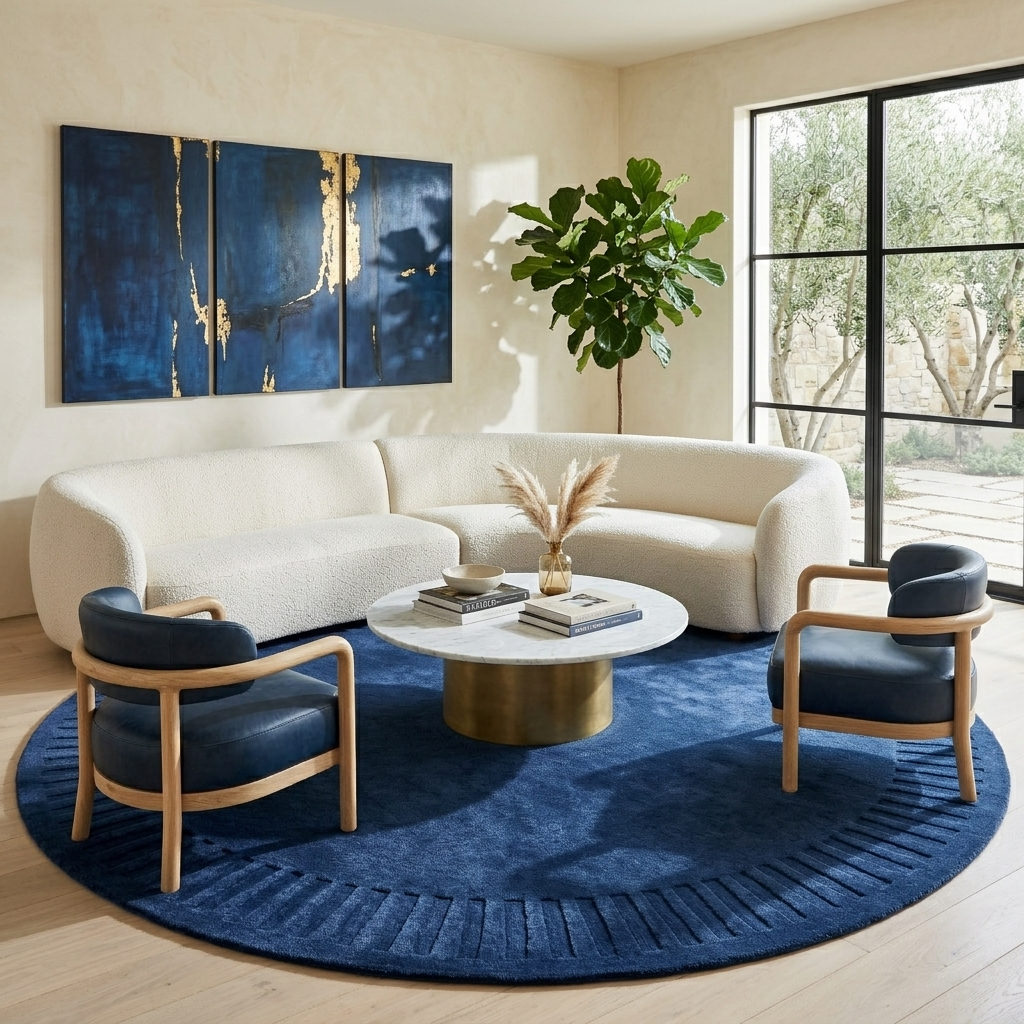 Handtufted Wool Rug-Unique 6445-Indigo-110X160cm