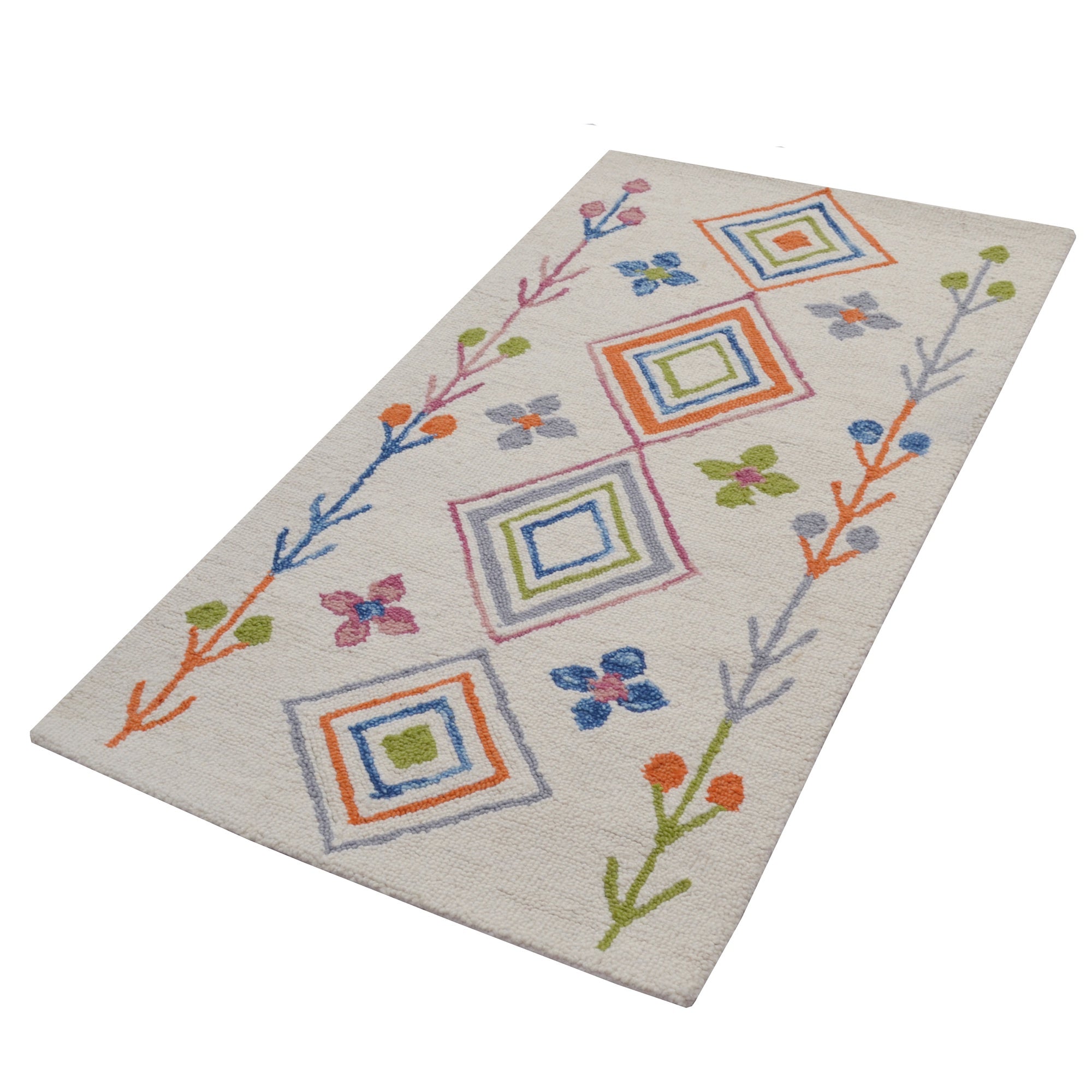 Handtufted Wool Rug-Decotex 6451-Ivory/Multi-80X150cm