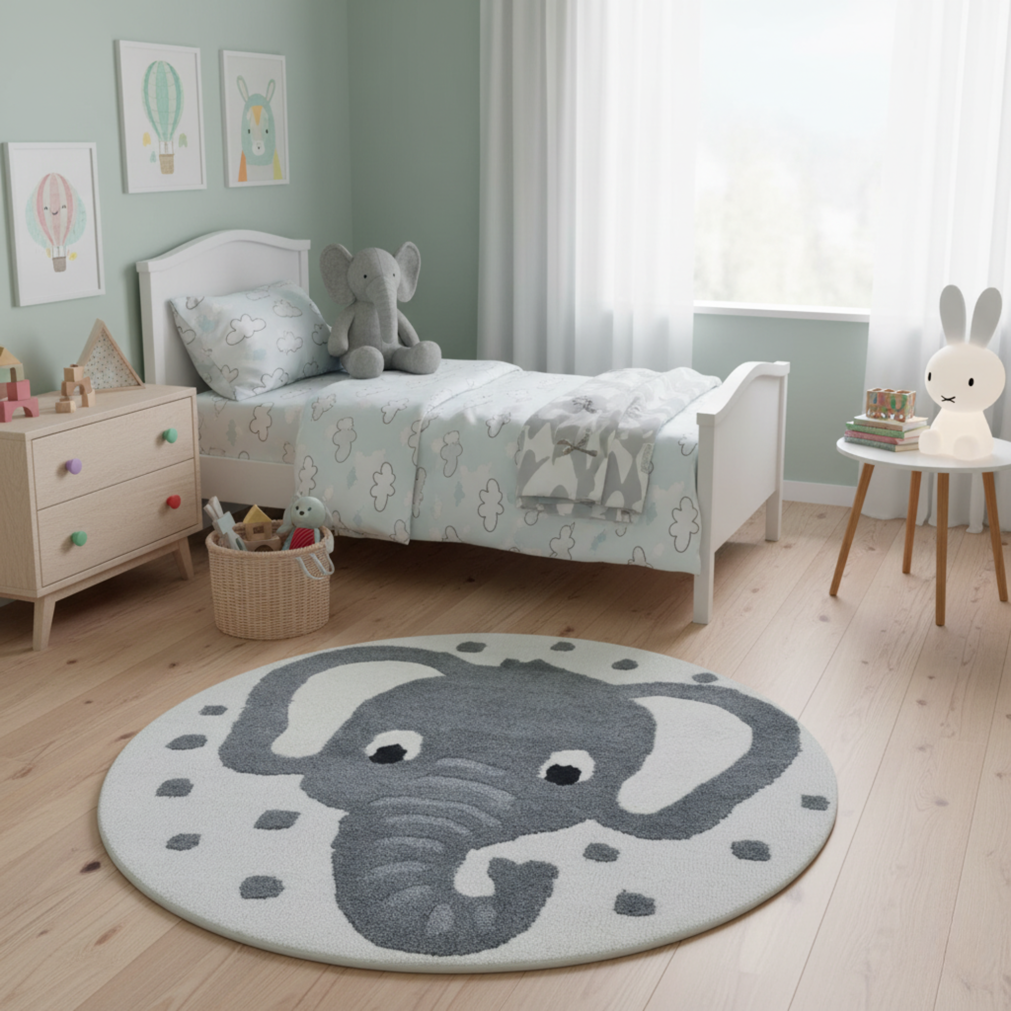 Handmade Elephant Wool Rug-6433-IVORY/GREY-100x100cm