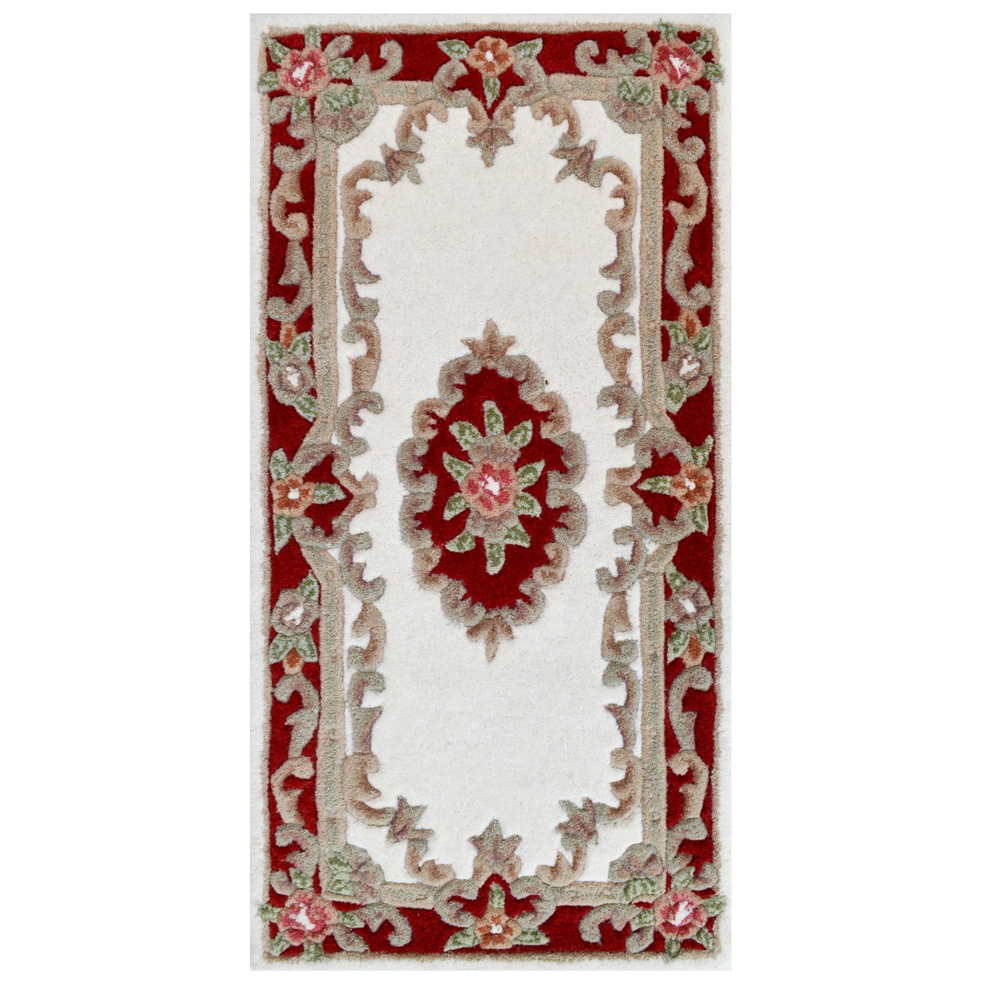 Traditional Handmade Wool Rug-Avolon-Ivory-Red