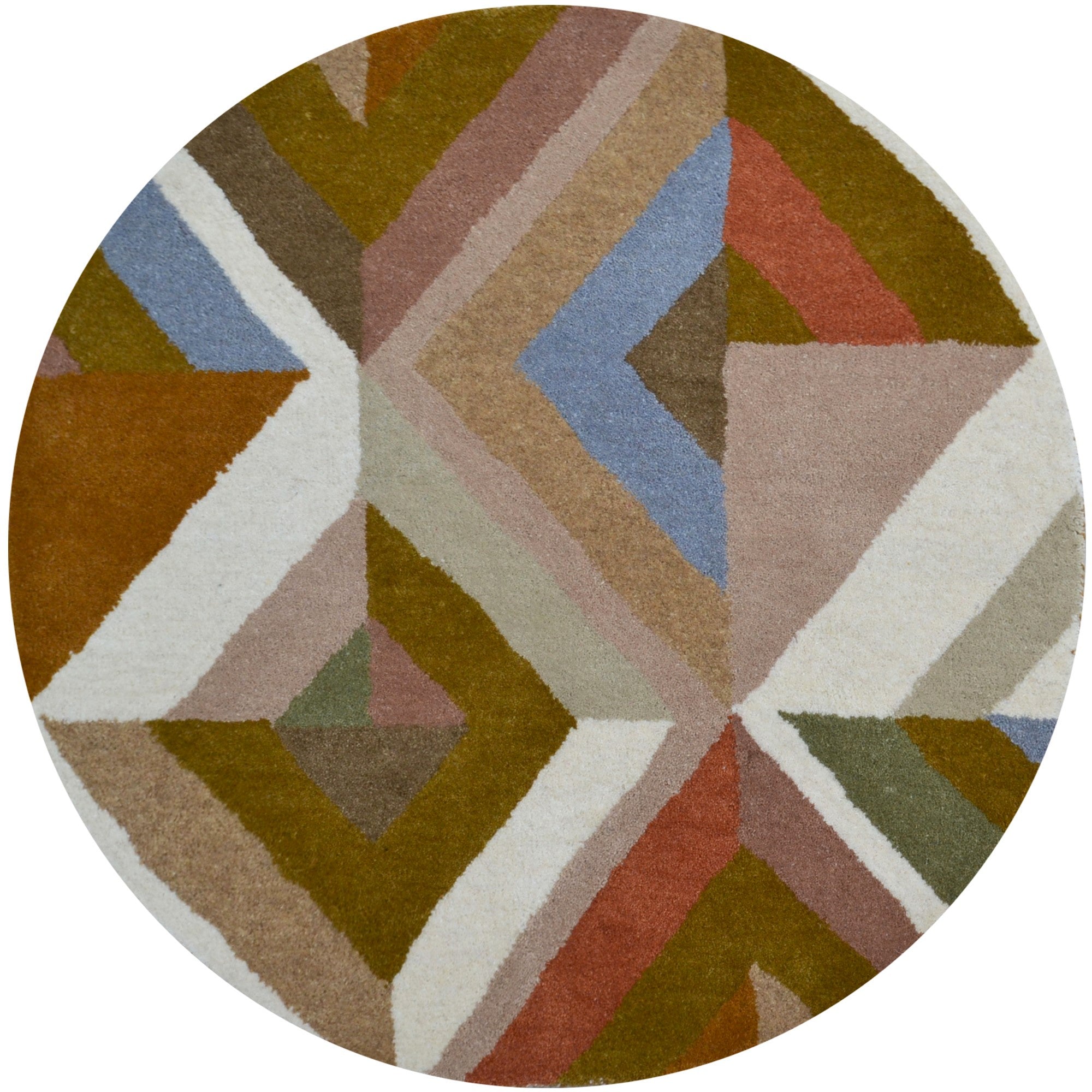 Handmade Woollen Round Rugs-Decotex 6394-Cream Multi-100x100cm