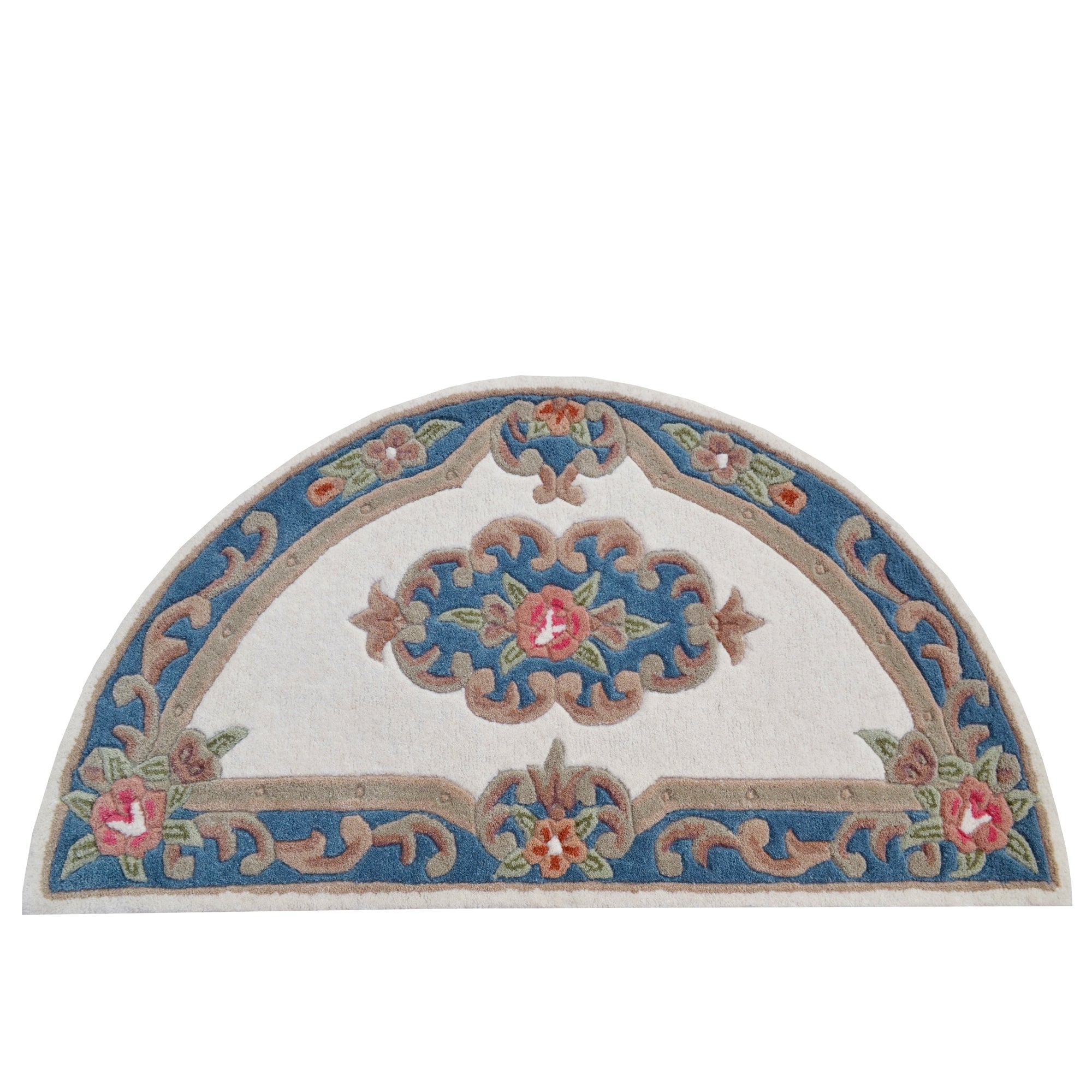 Traditional Handmade Wool Rug-Avolon-Ivory/Blue-120X120cm