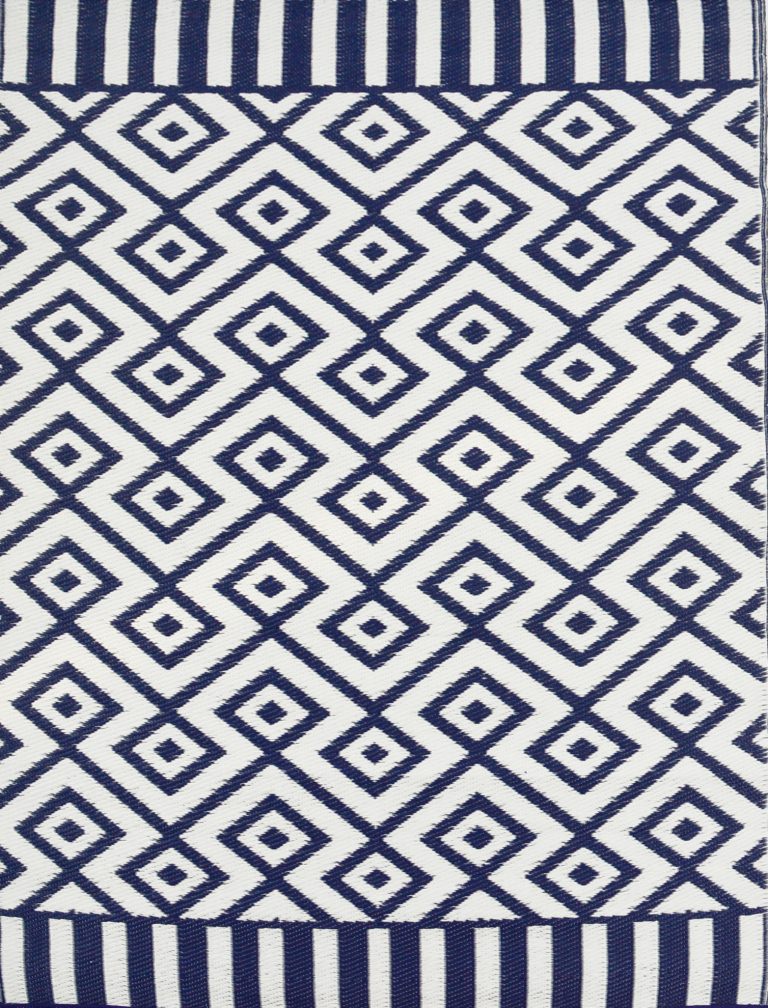 Eco-friendly Reversible Outdoor Plastic Mat-Chatai ARC002-Navy White-150x240cm