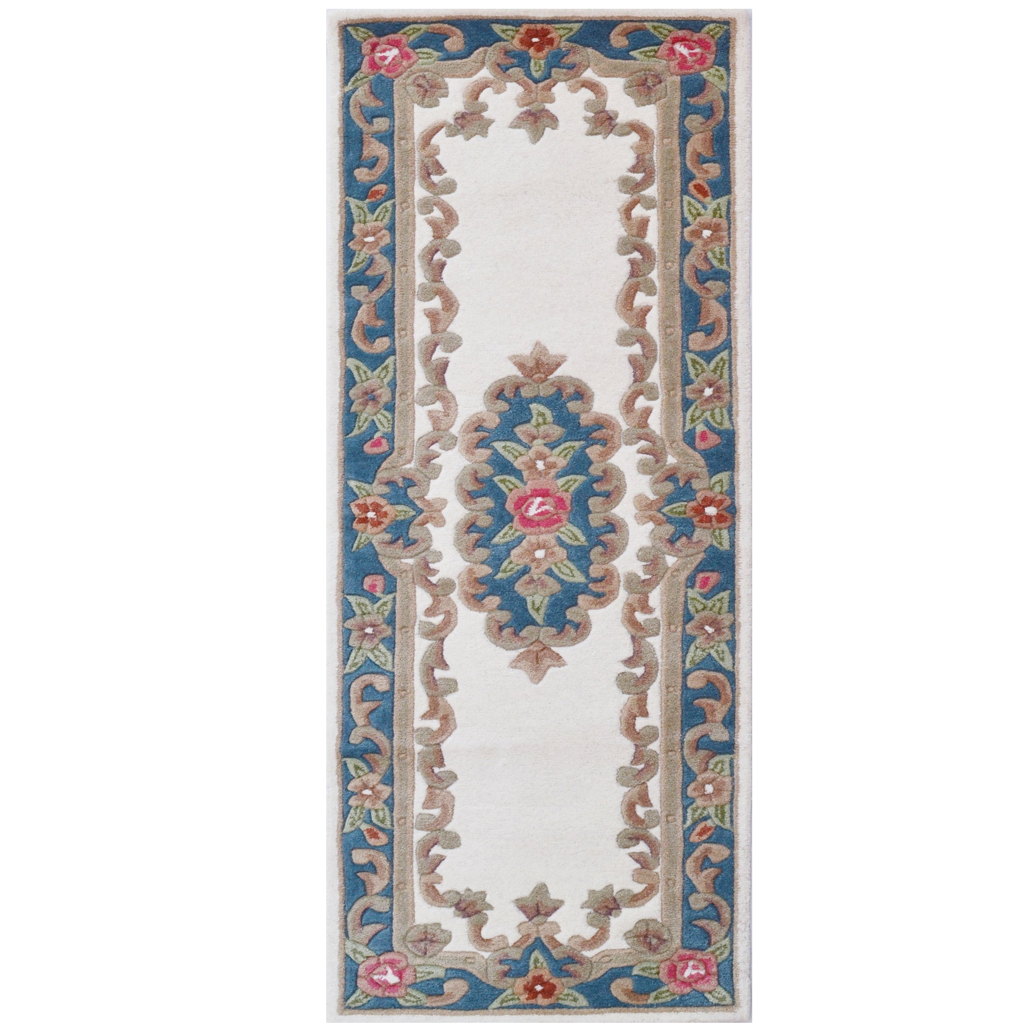 Traditional Handmade Wool Rug-Avolon-Ivory/Blue-120X120cm