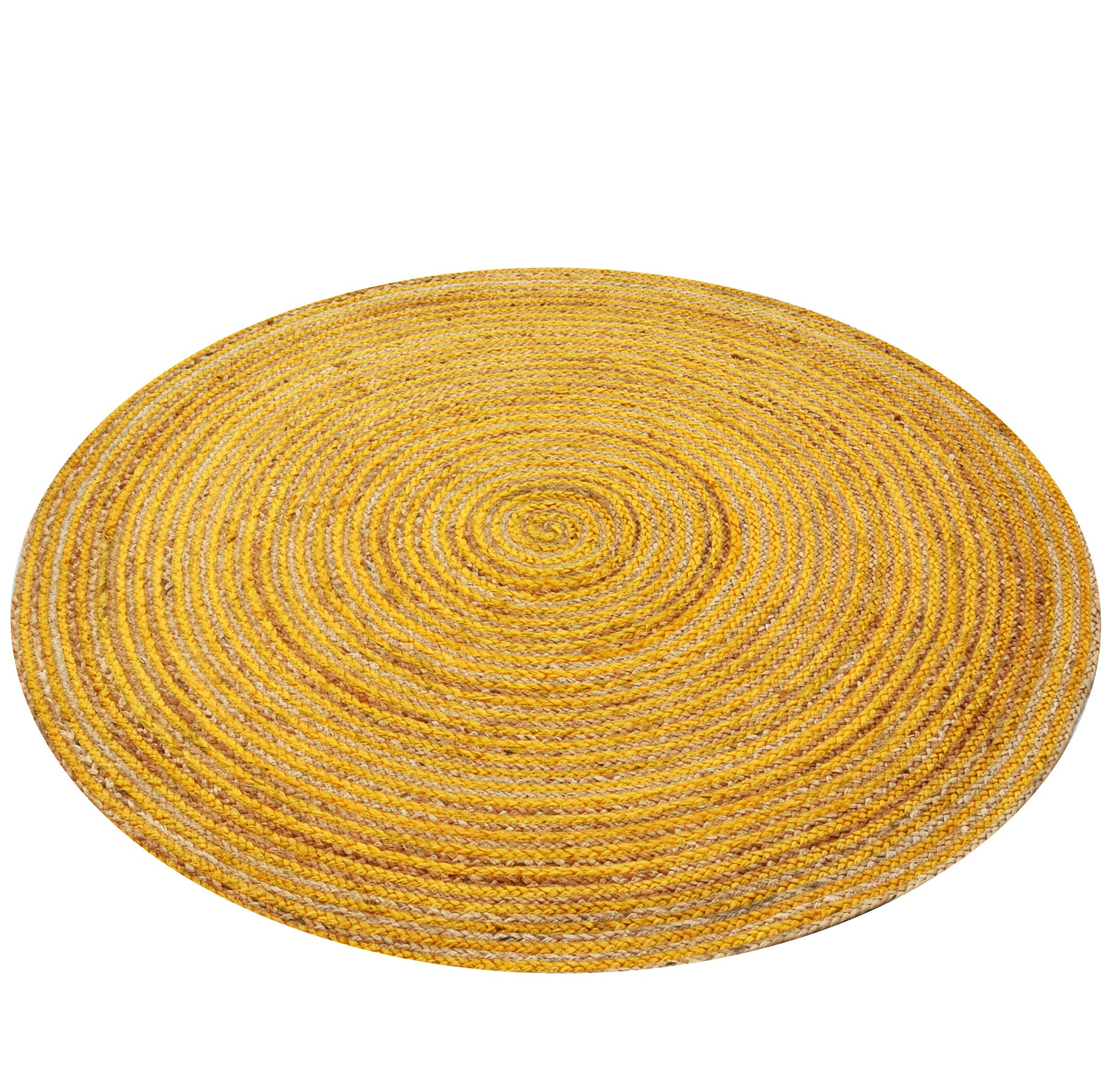 Handwoven Round Jute Rug-Spiral 6009-Natural/Gold-120x120cm