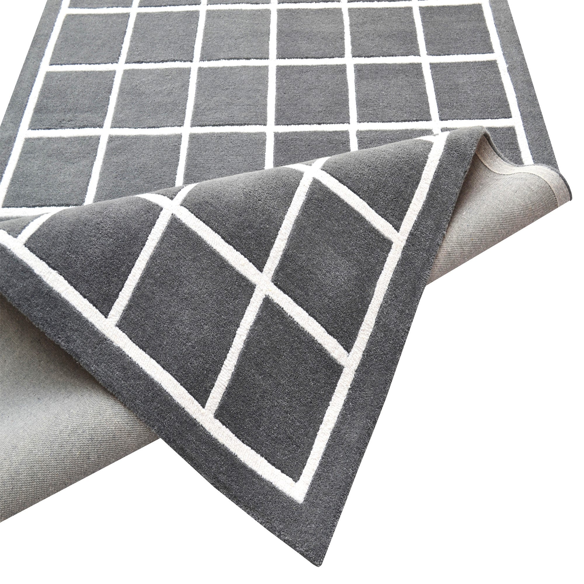 Checker Wool Rug-Box 6422-Grey/Ivory-110x160cm