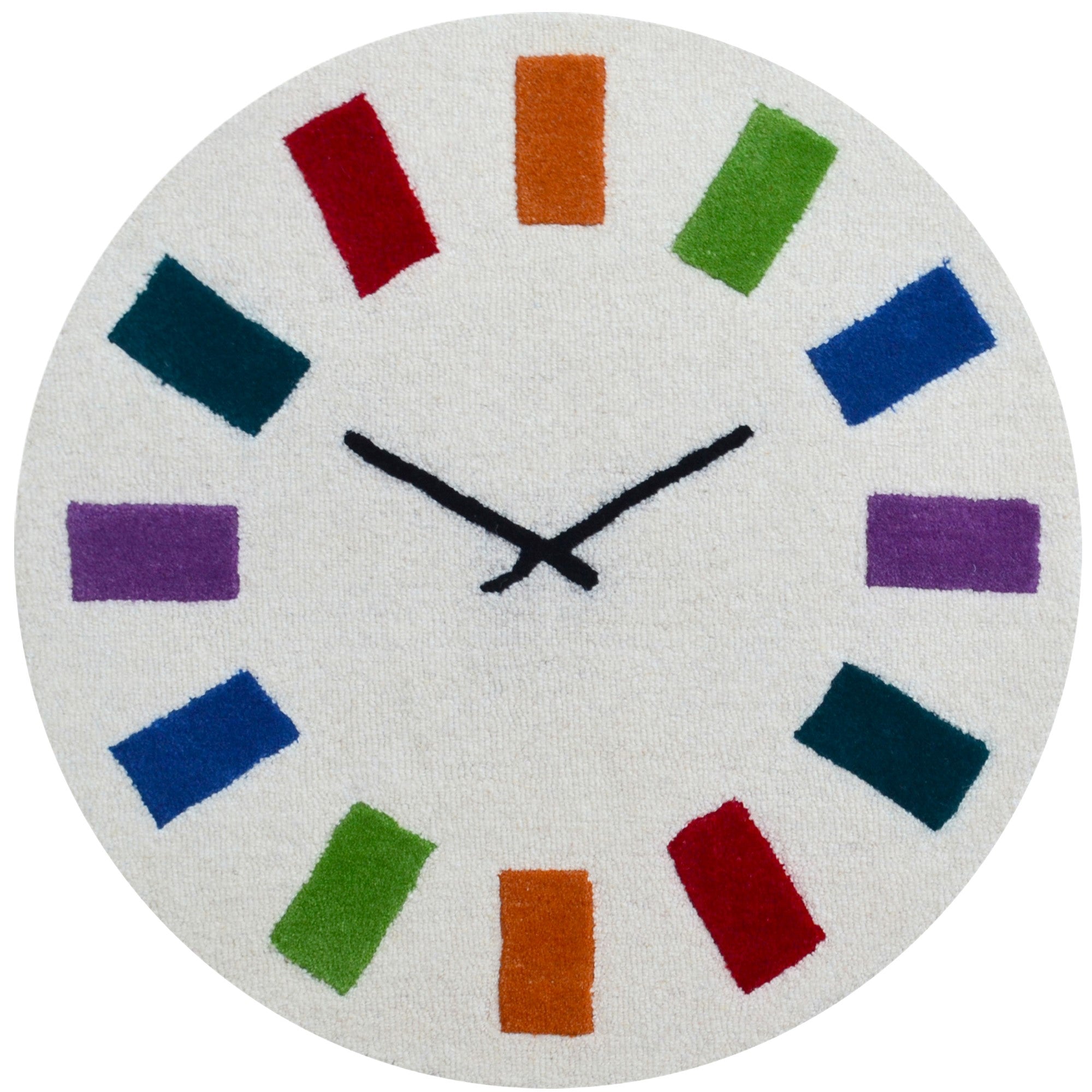 Handmade Kids Clock Wool Rug- Ivory/Multi-90x90cm