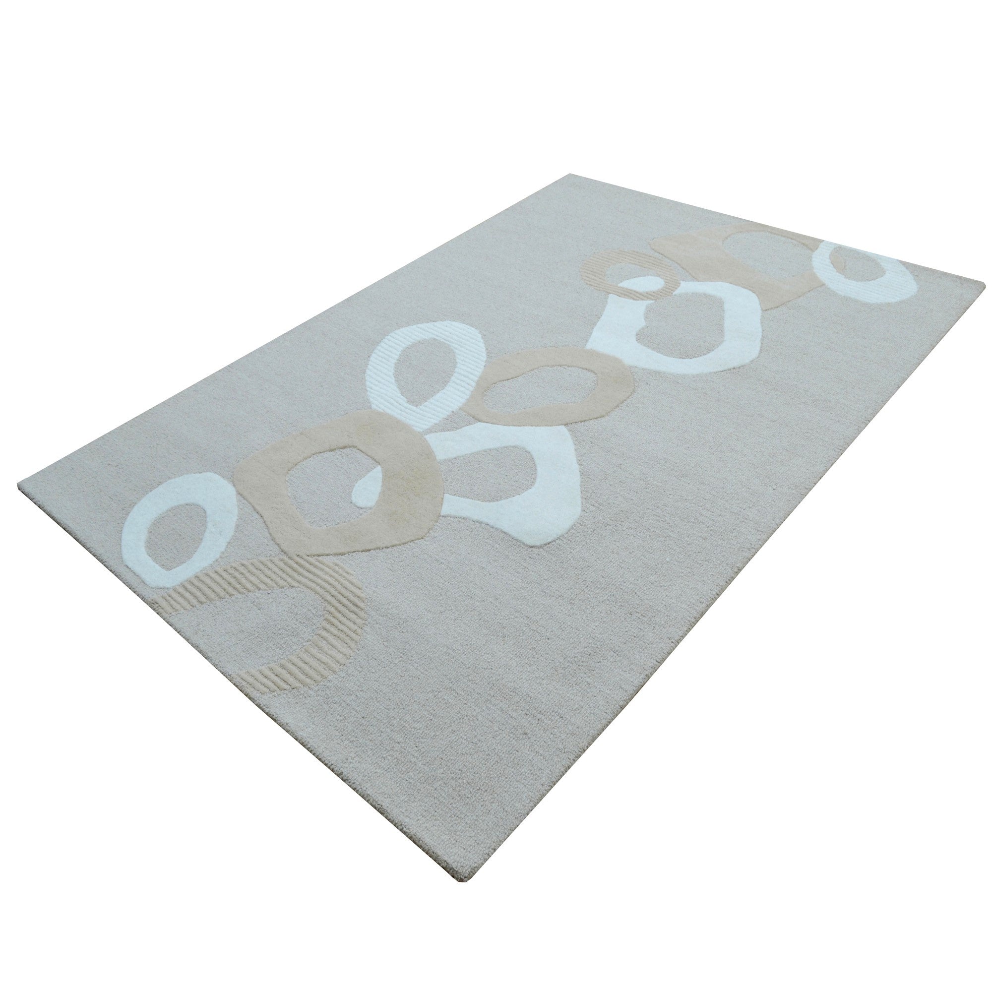 Handmade Contemporary Wool Rug-6431-BEIGE/IVORY-110x160cm