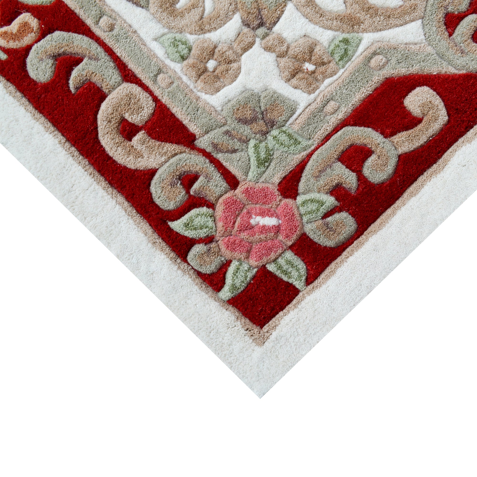 Traditional Handmade Wool Rug-Avolon-Ivory-Red