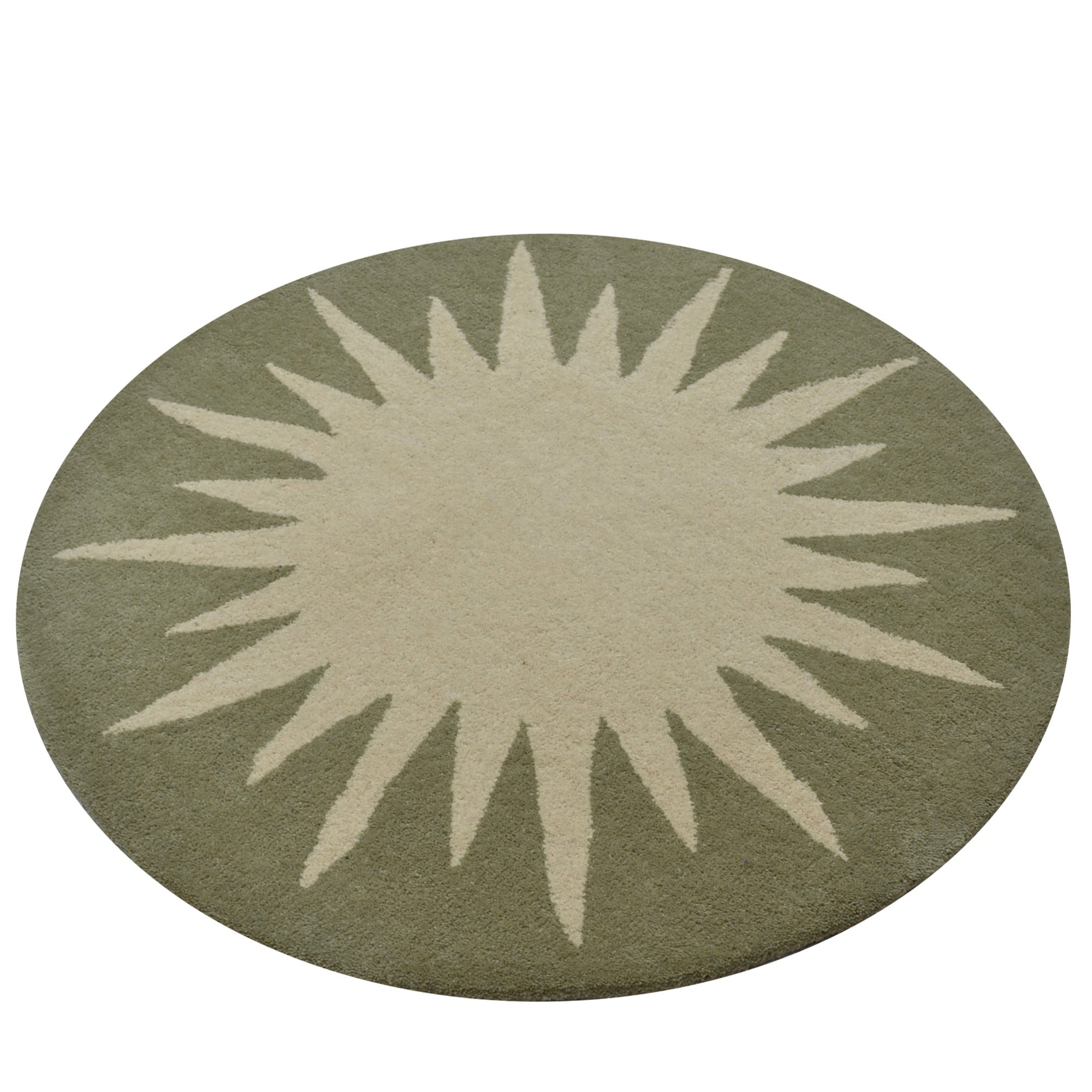 Handmade Round Wool Rug- Transit 6329-Cream Sea Green-100x100cm