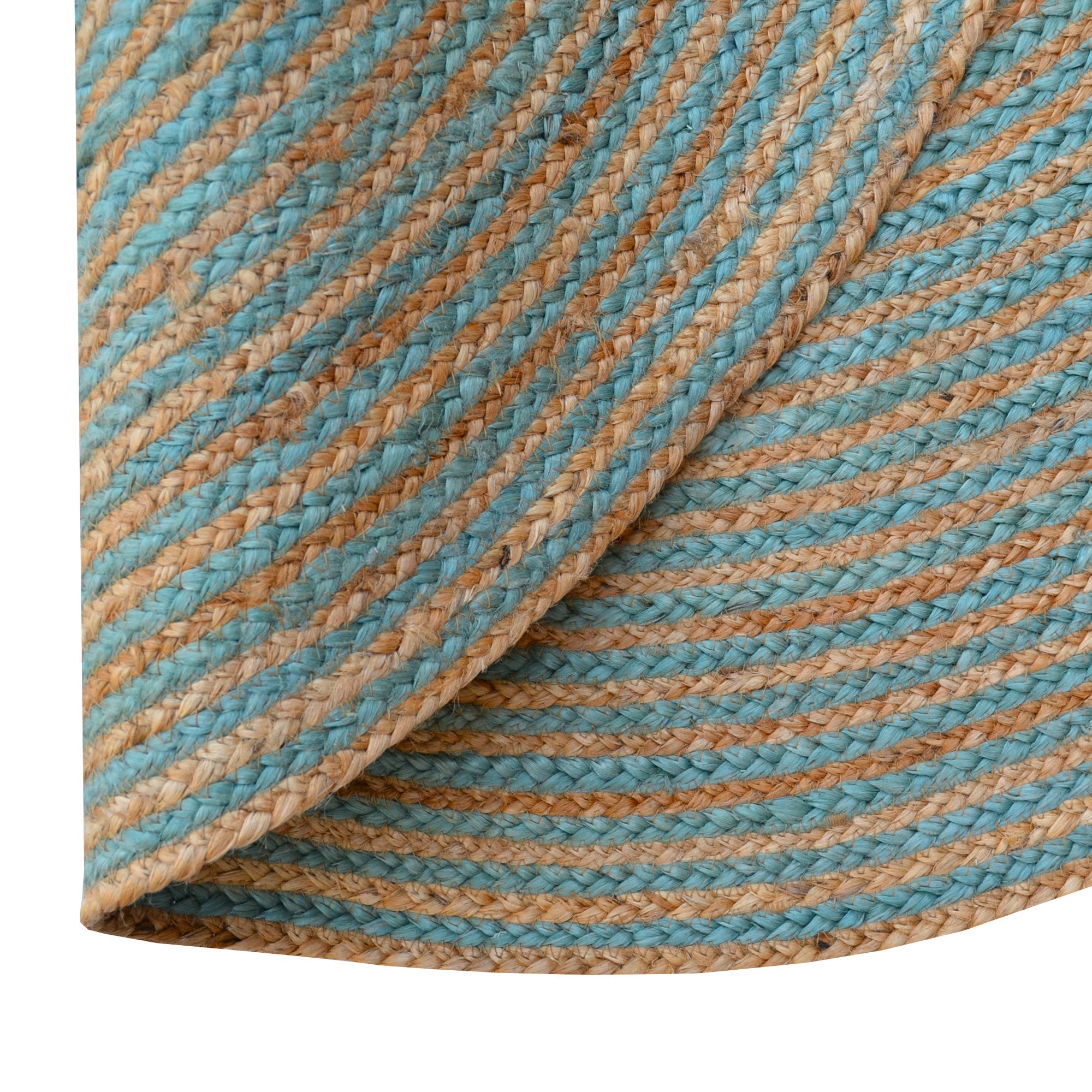 Handwoven Round Jute Rug-Spiral 6009-Natural/Teal Blue-120x120cm