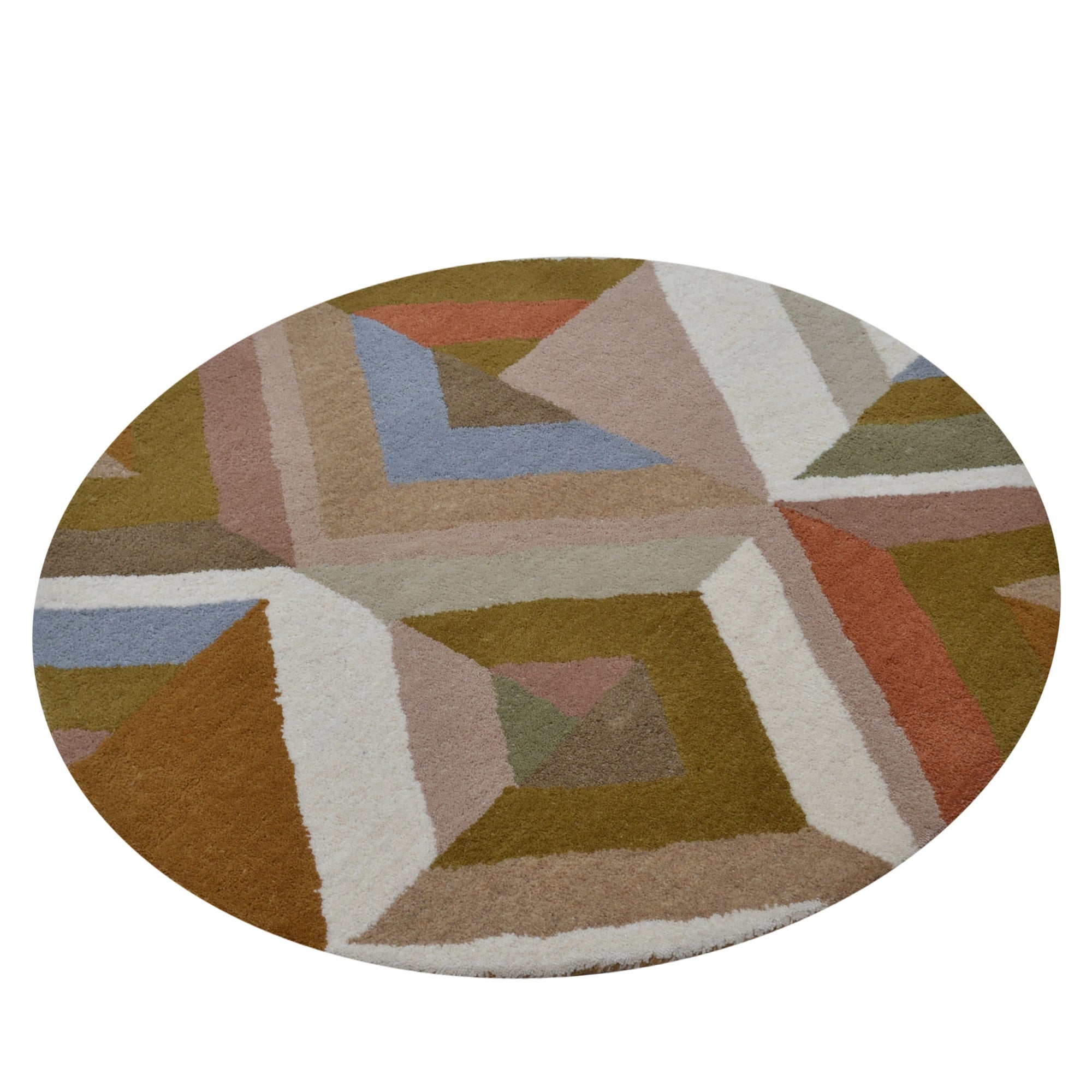 Handmade Woollen Round Rugs-Decotex 6394-Cream Multi-100x100cm