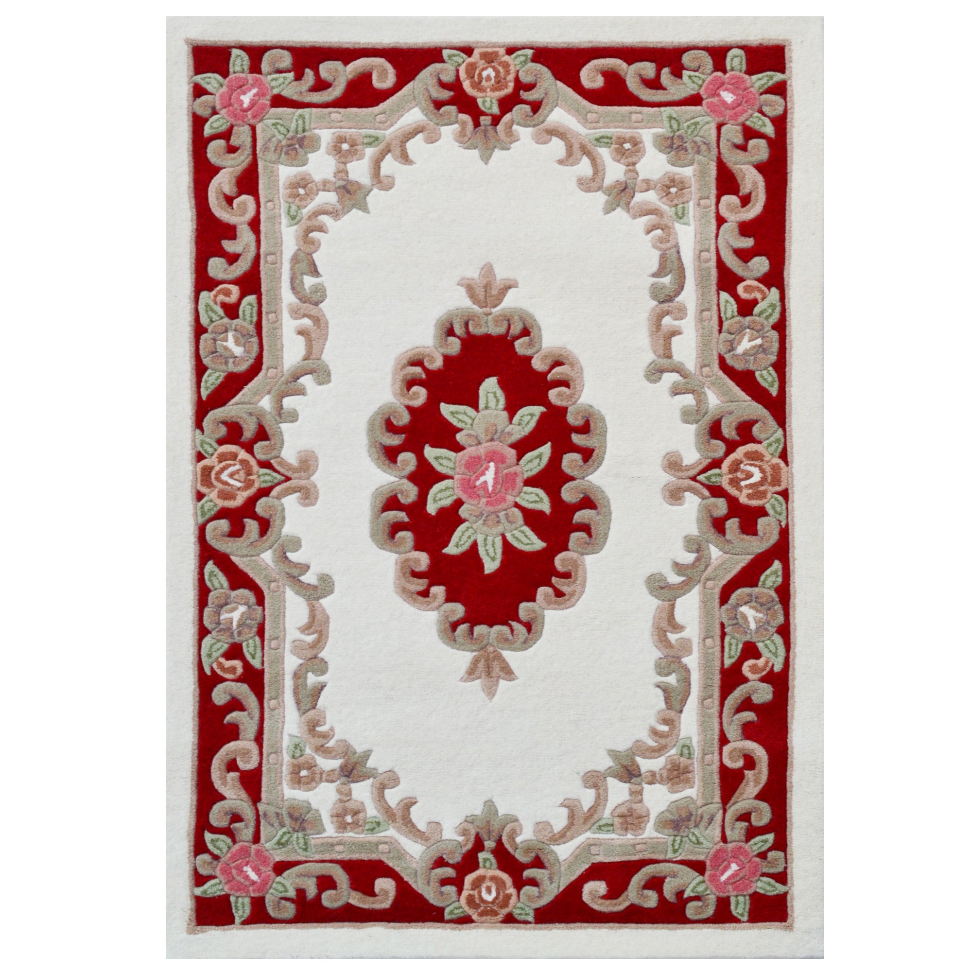 Traditional Handmade Wool Rug-Avolon-Ivory-Red
