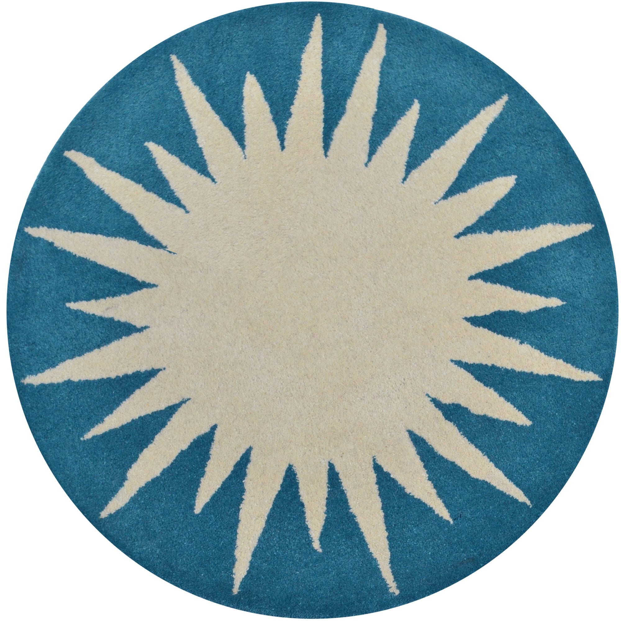 Handmade Round Wool Rug- Transit 6329-Ivory Turquoise-100x100cm