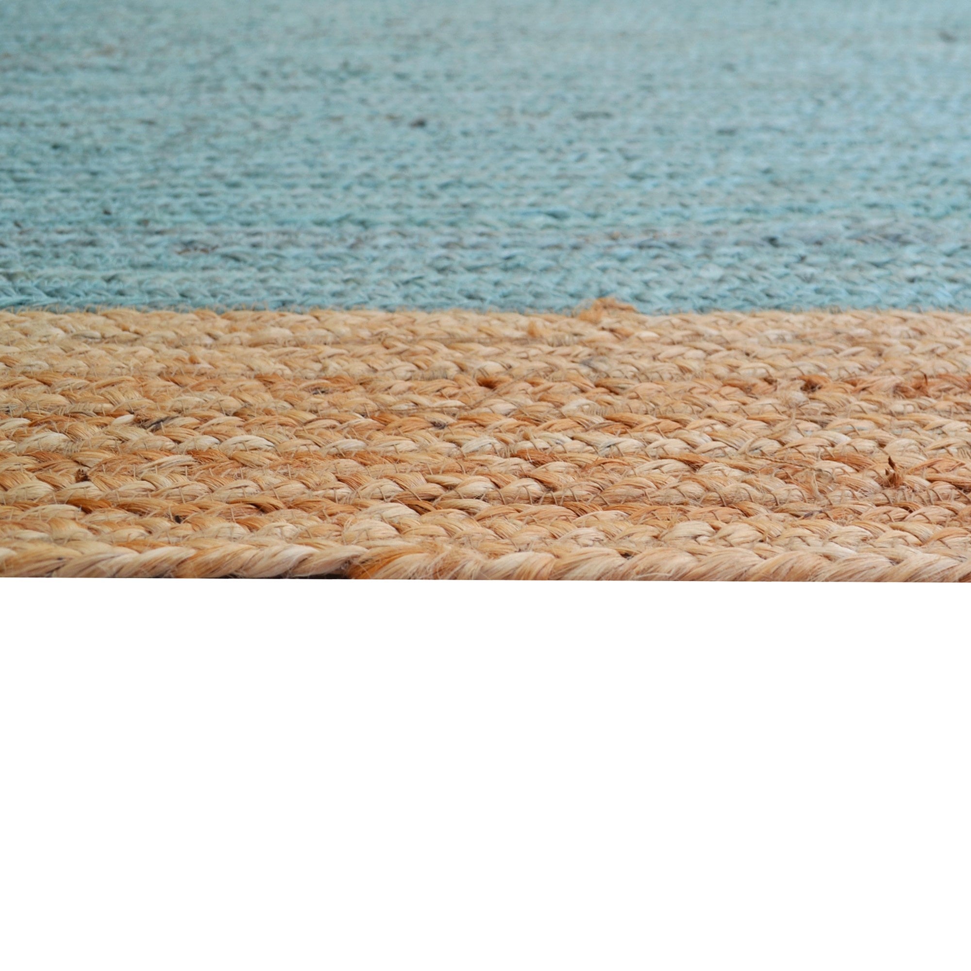 Handwoven Border Jute Rug-1147-Natural/Teal Blue-80x150cm
