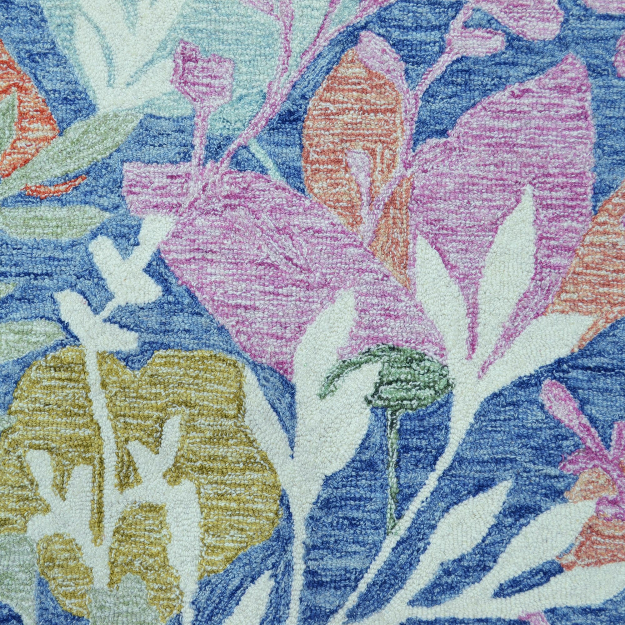 Handmade Floral Wool Rug-6432-Teal blue-110x160cm