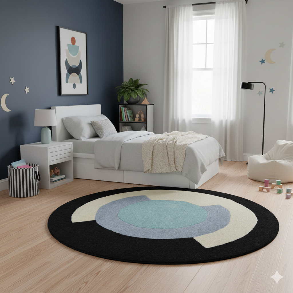 Handmade Woollen Round Rugs-Decotex 6398-Black Multi-100x100cm