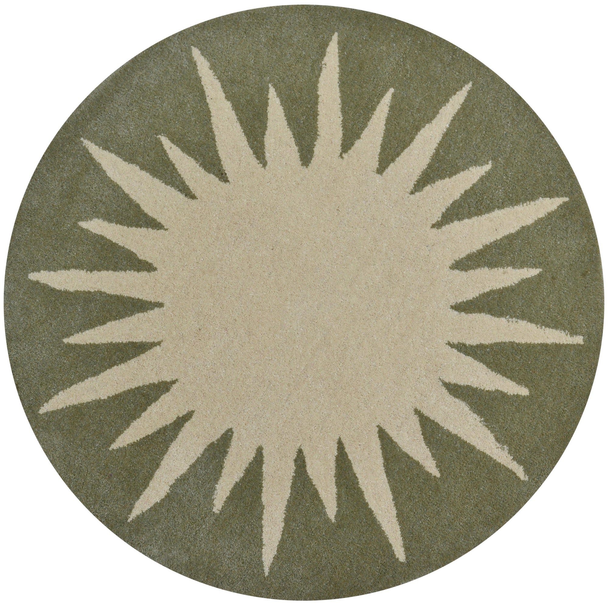 Handmade Round Wool Rug- Transit 6329-Cream Sea Green-100x100cm
