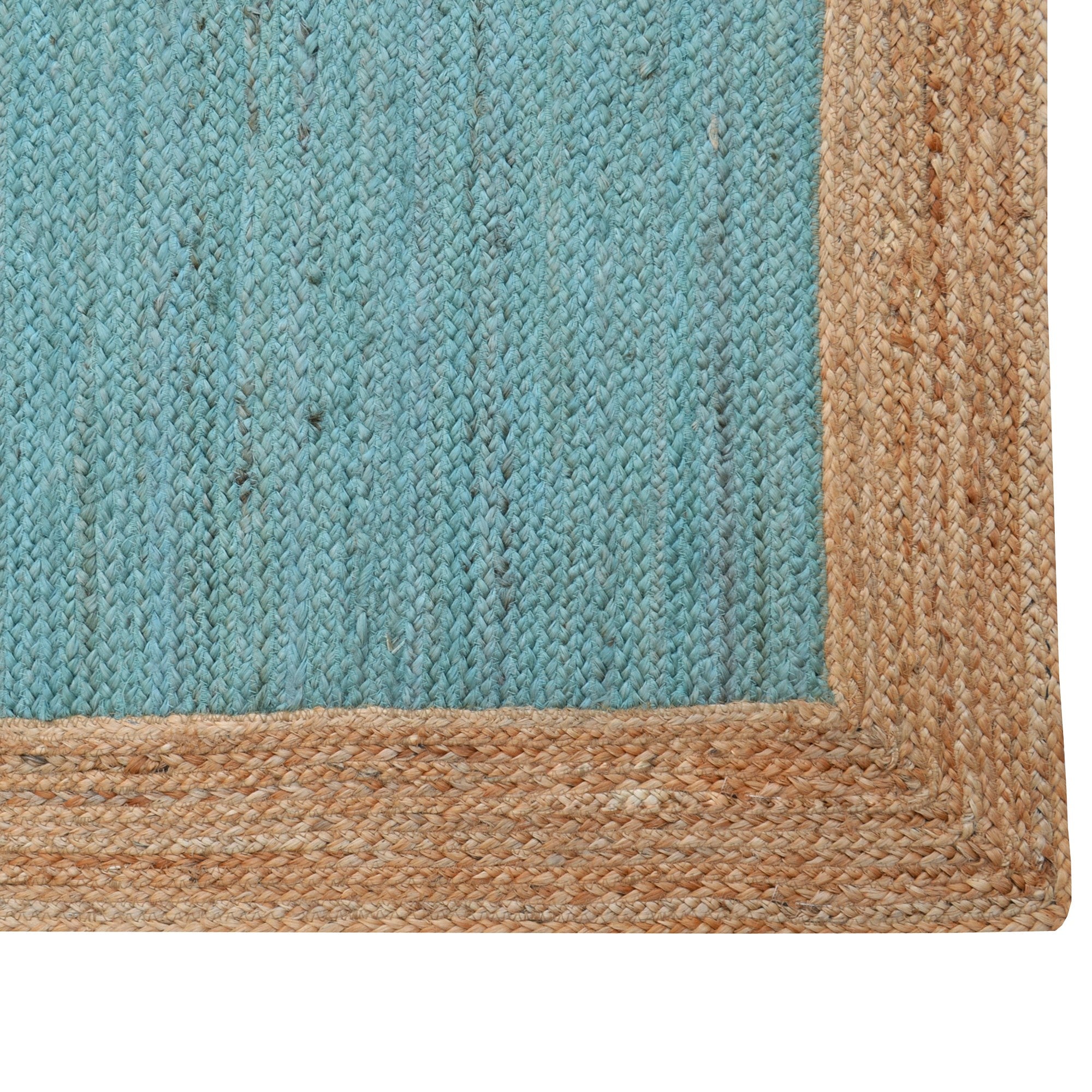 Handwoven Border Jute Rug-1147-Natural/Teal Blue-80x150cm