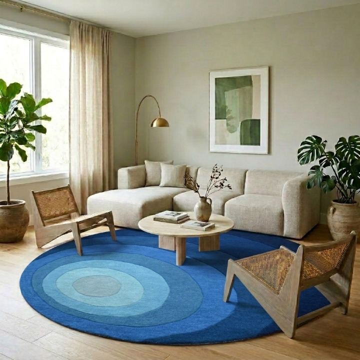 Handtufted Wool Rug-Florian 6446-Imperial Blue-160X160cm