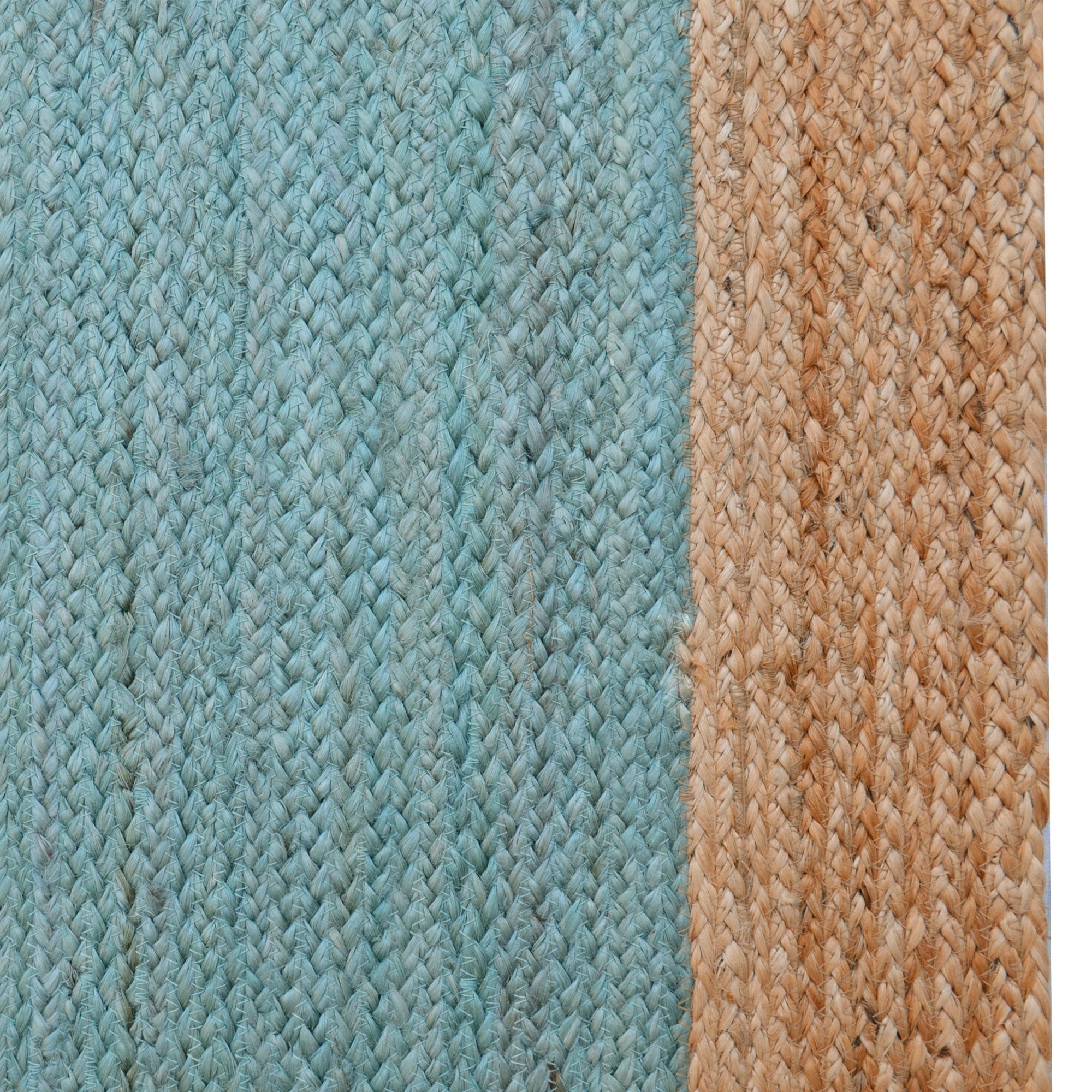 Handwoven Border Jute Rug-1147-Natural/Teal Blue-80x150cm