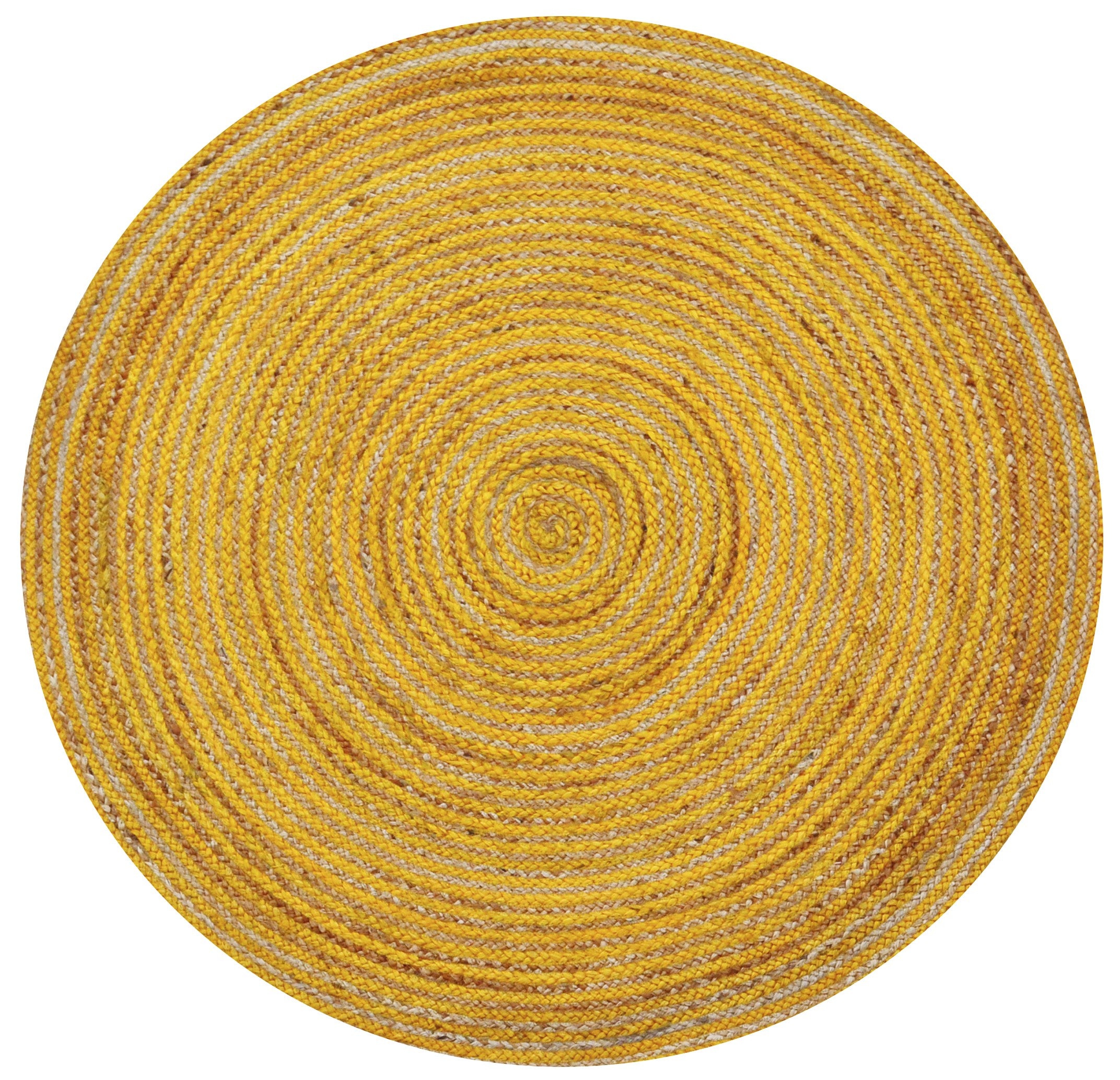 Handwoven Round Jute Rug-Spiral 6009-Natural/Gold-120x120cm