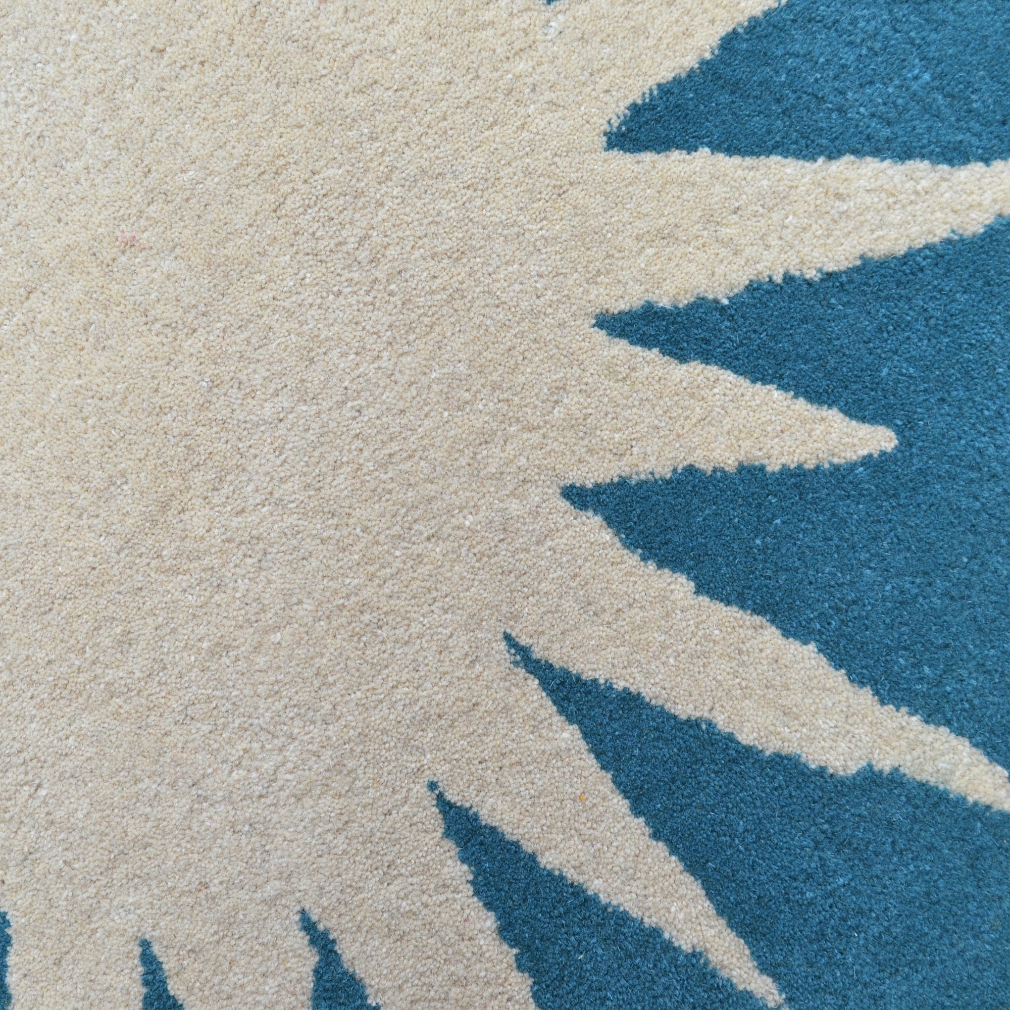 Handmade Round Wool Rug- Transit 6329-Ivory Turquoise-100x100cm