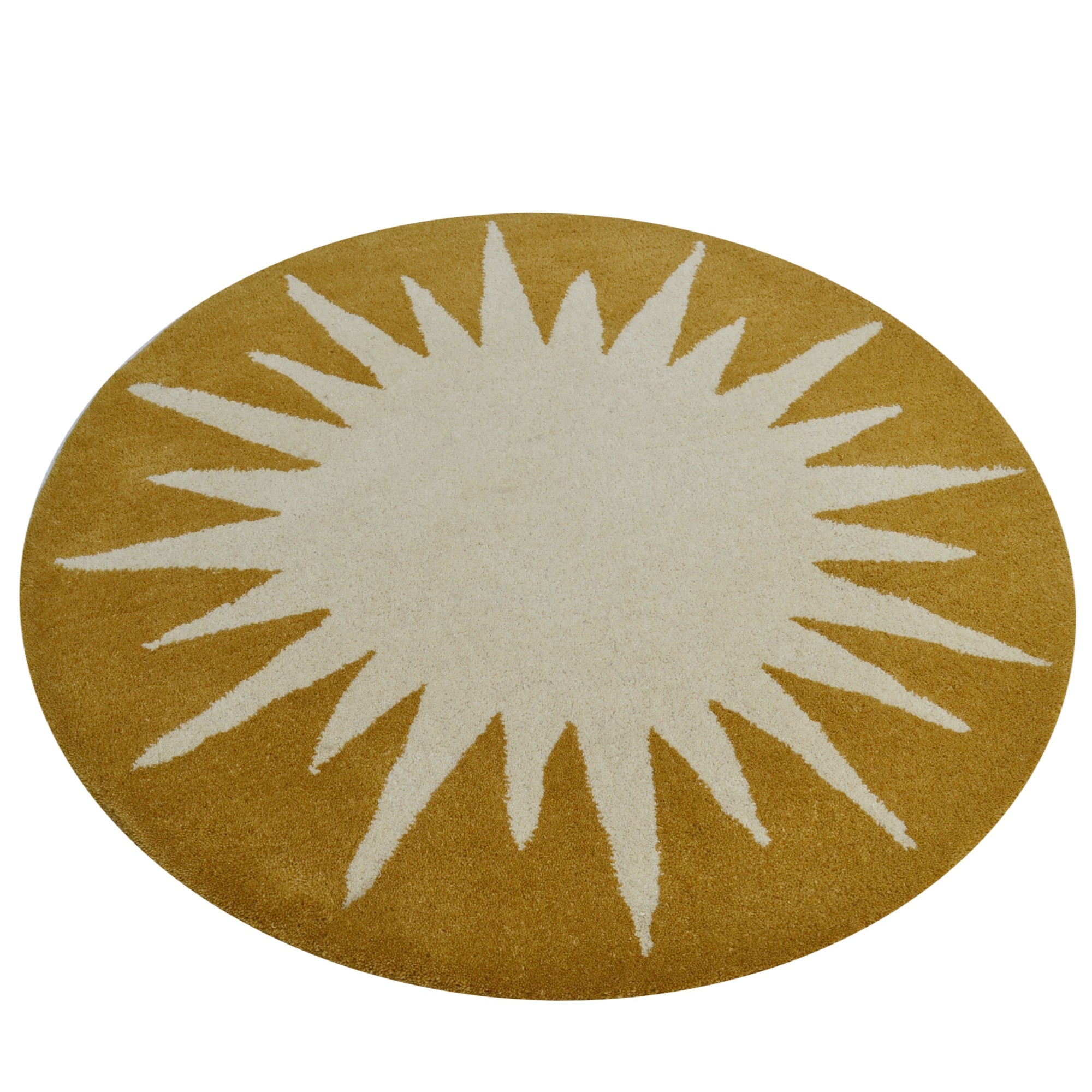 Handmade Round Wool Rug- Transit 6329-Cream Mustard Yellow-100x100cm