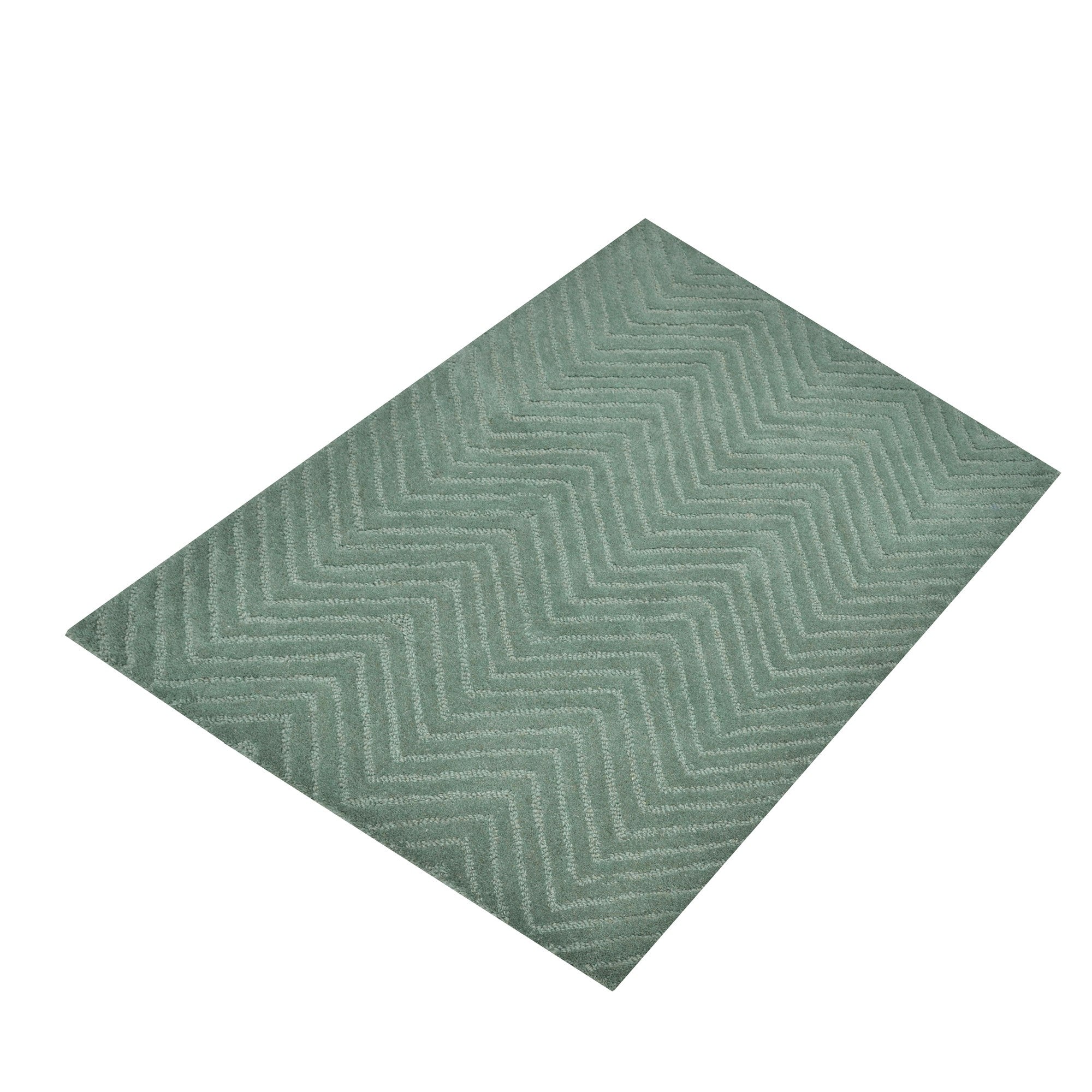 Handmade Chevron Wool Rug- 6439- Sea Green-60x90cm