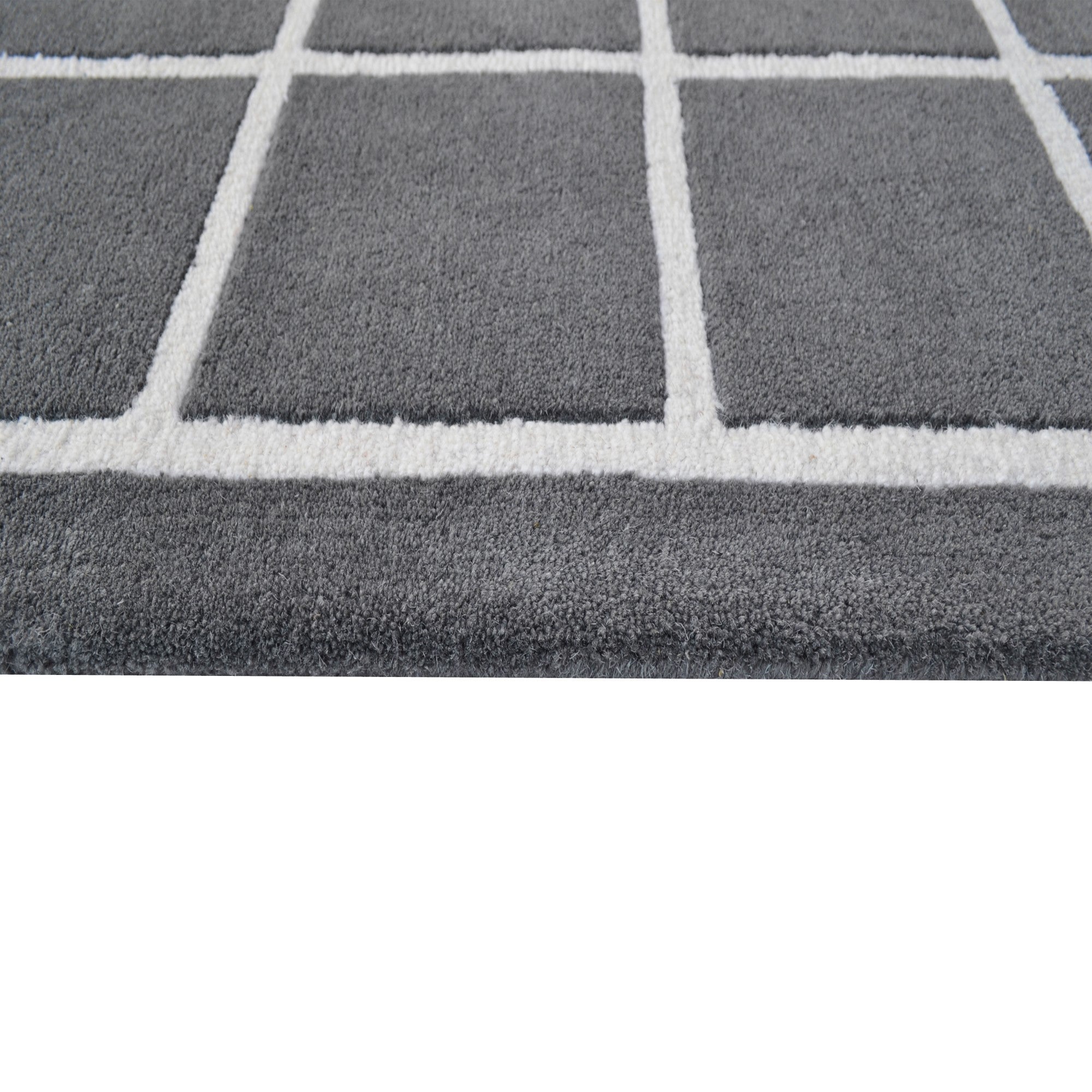 Checker Wool Rug-Box 6422-Grey/Ivory-110x160cm