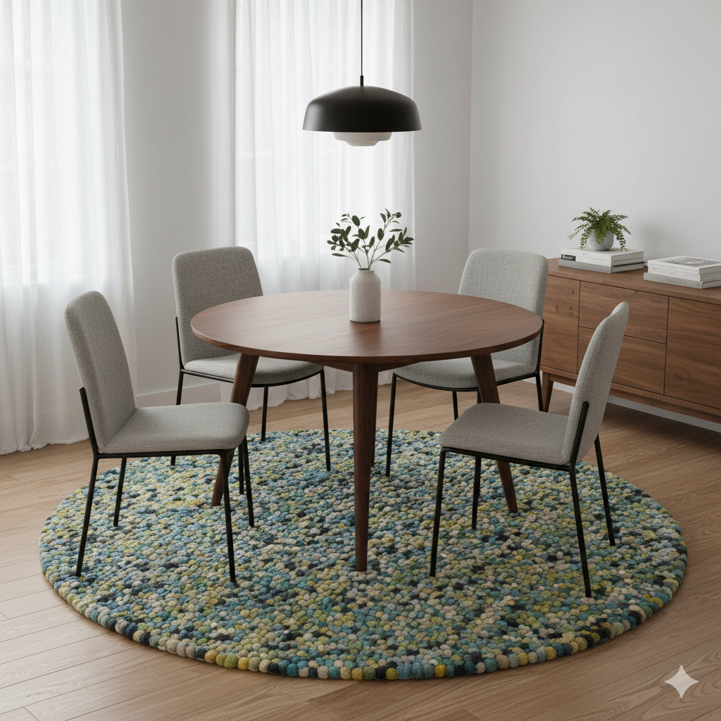 Handwoven Trendy Wool Rug-Jelly Bean-Aqua Multi-120x120cm