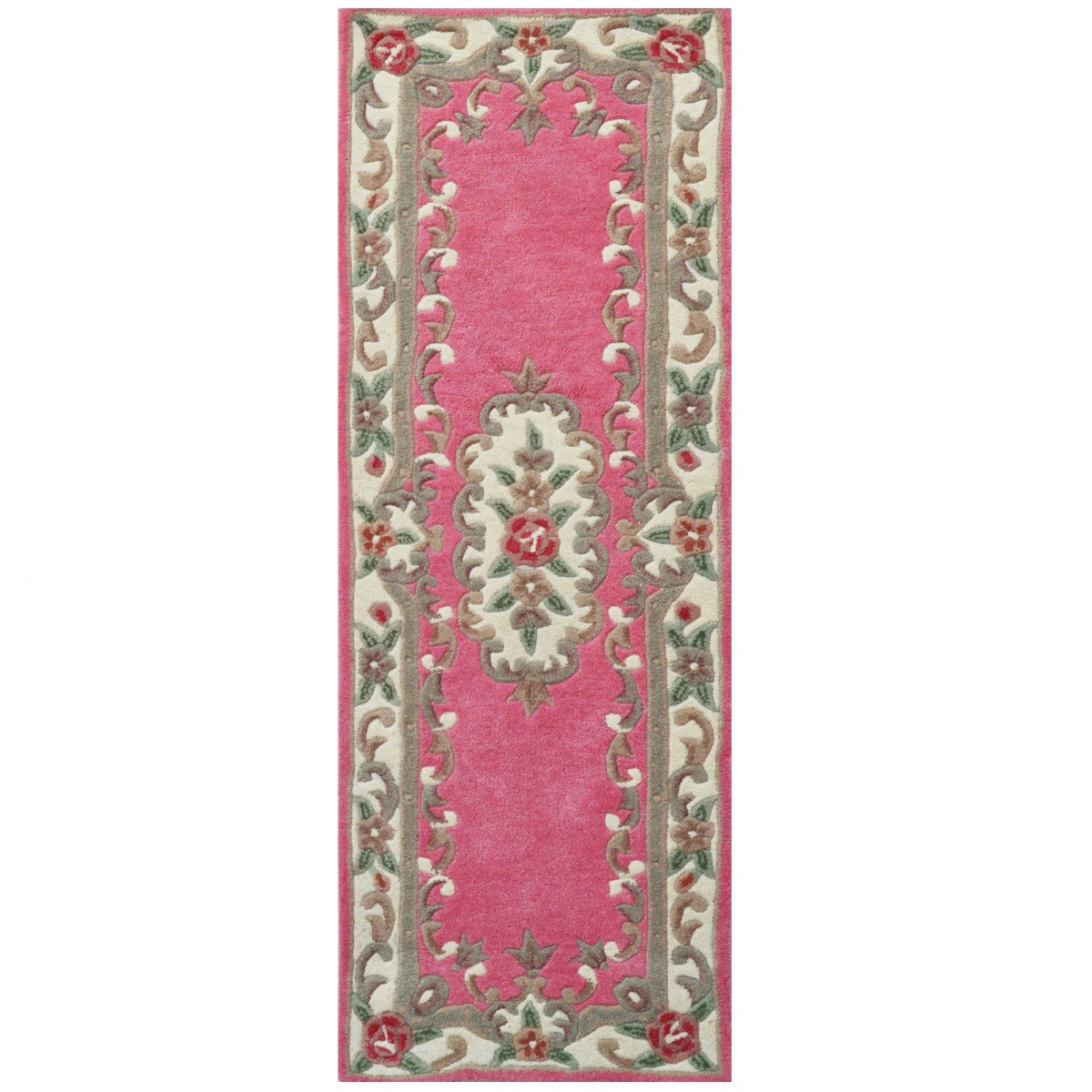 Traditional Handmade Wool Rug - Avalon - Pink - 120x120cm