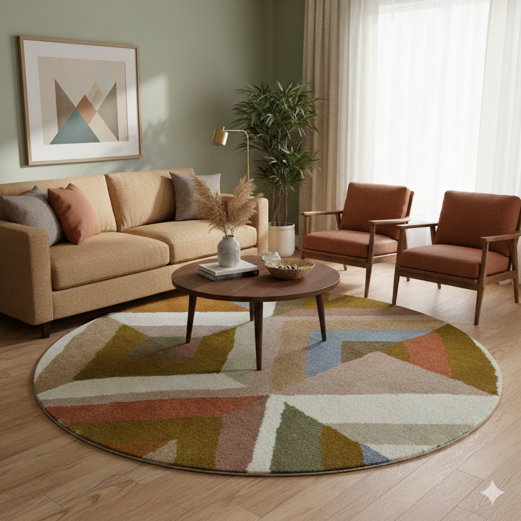 Handmade Woollen Round Rugs-Decotex 6394-Cream Multi-100x100cm