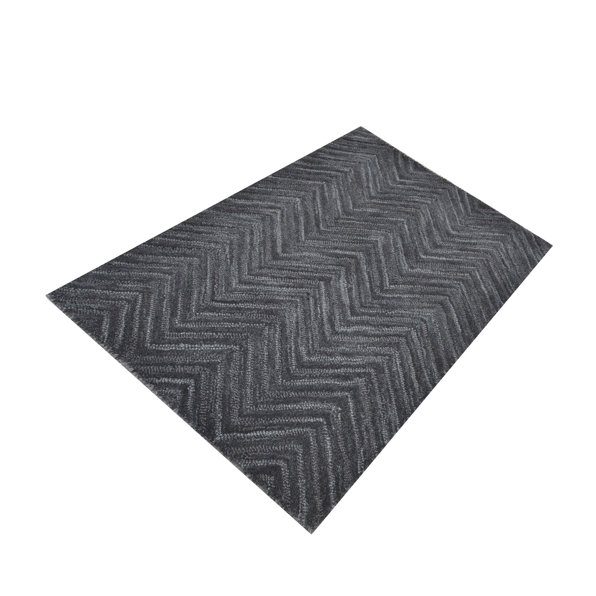 Handmade Chevron Wool Rug- 6439- Iron Grey-60x90cm