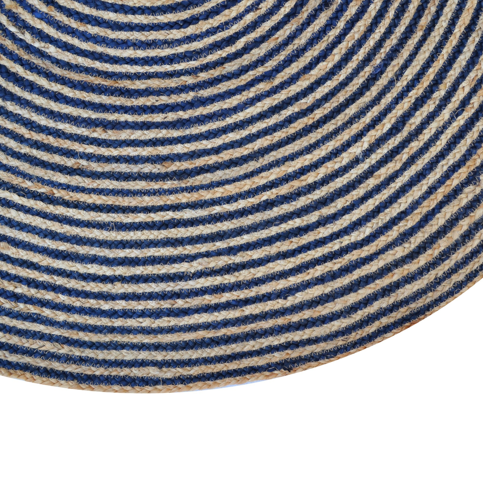 Handwoven Round Jute Rug-Spiral 6009-Natural/Navy-120x120cm