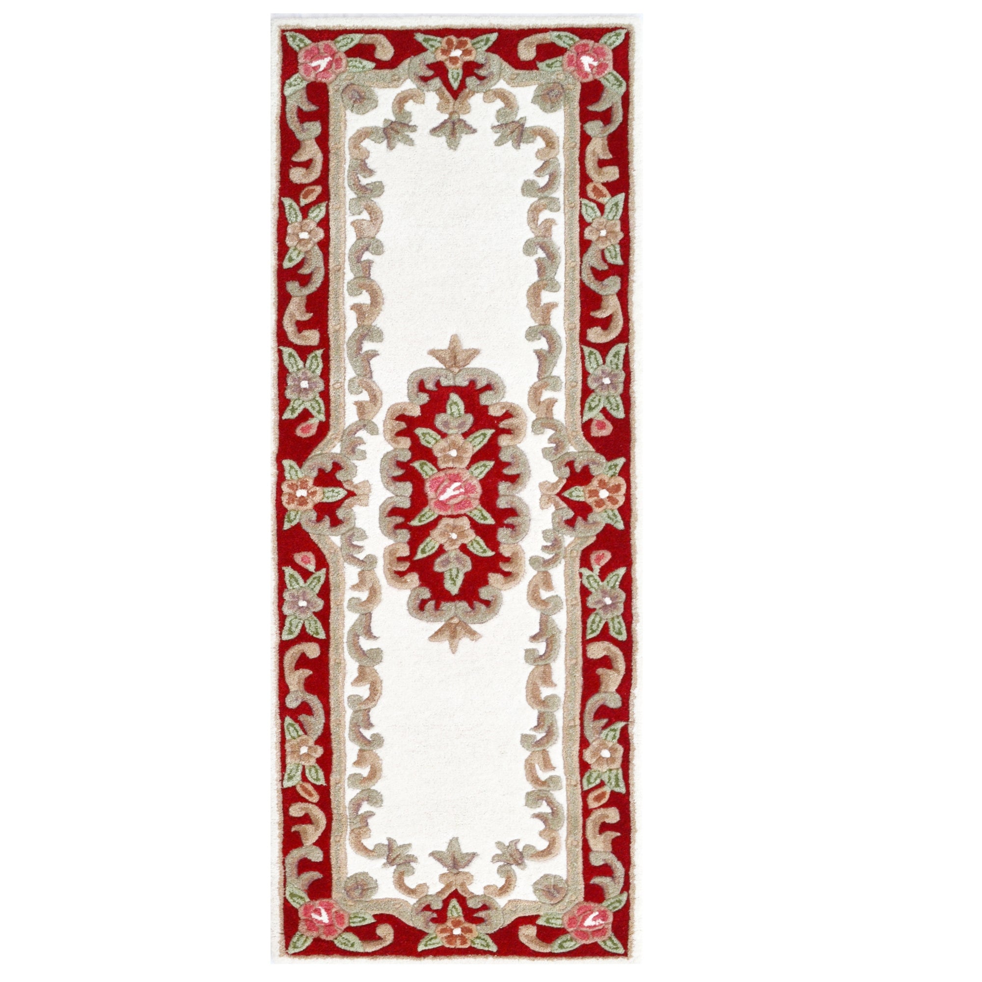 Traditional Handmade Wool Rug-Avolon-Ivory-Red