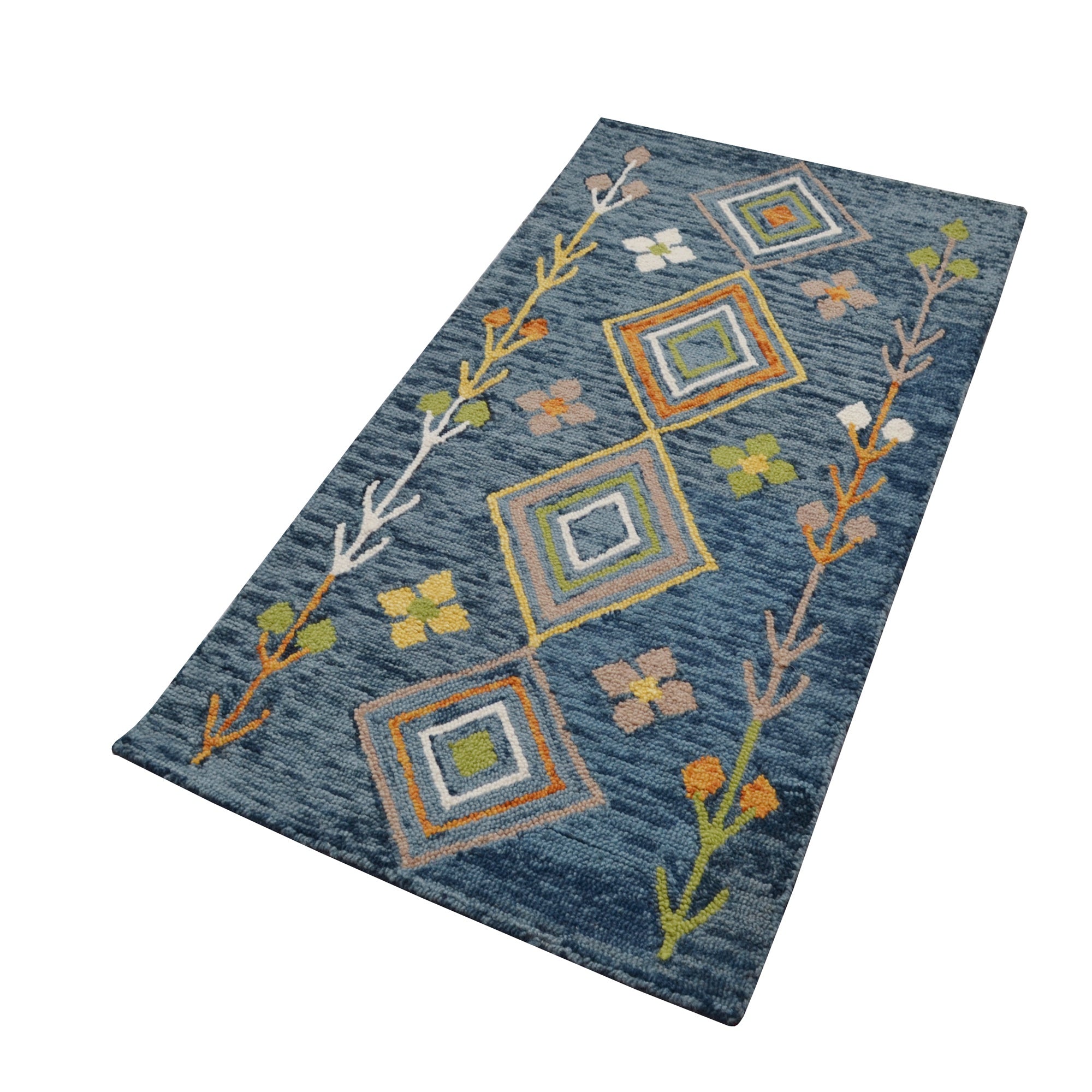 Handtufted Wool Rug-Decotex 6451-Blue/Multi-80X150cm