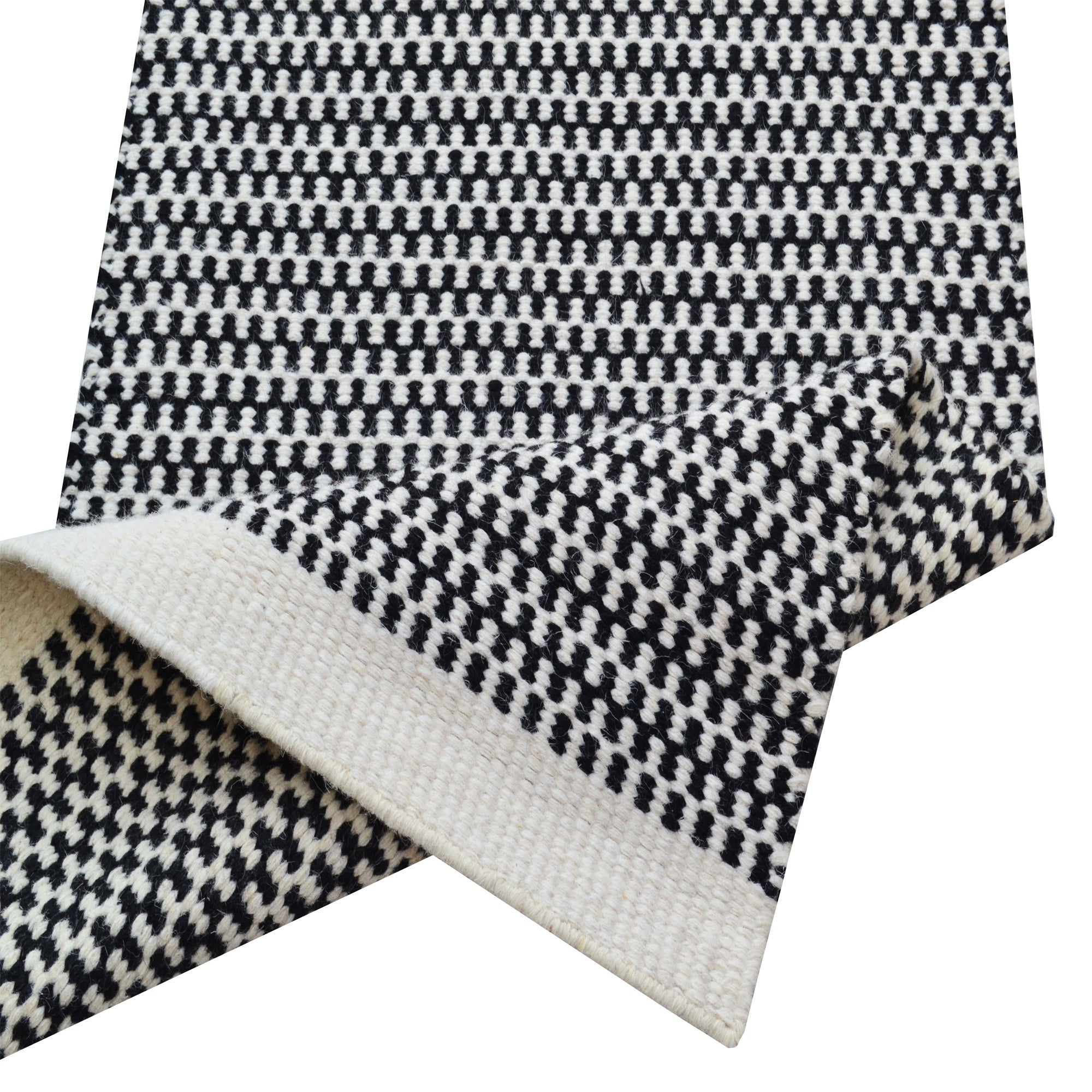 Handwoven Scandi Wool Rug- 6443- Black/White-80x150cm