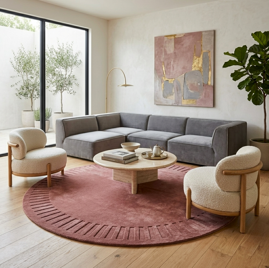 Handtufted Wool Rug-Unique 6445-Ash Rose-110X160cm