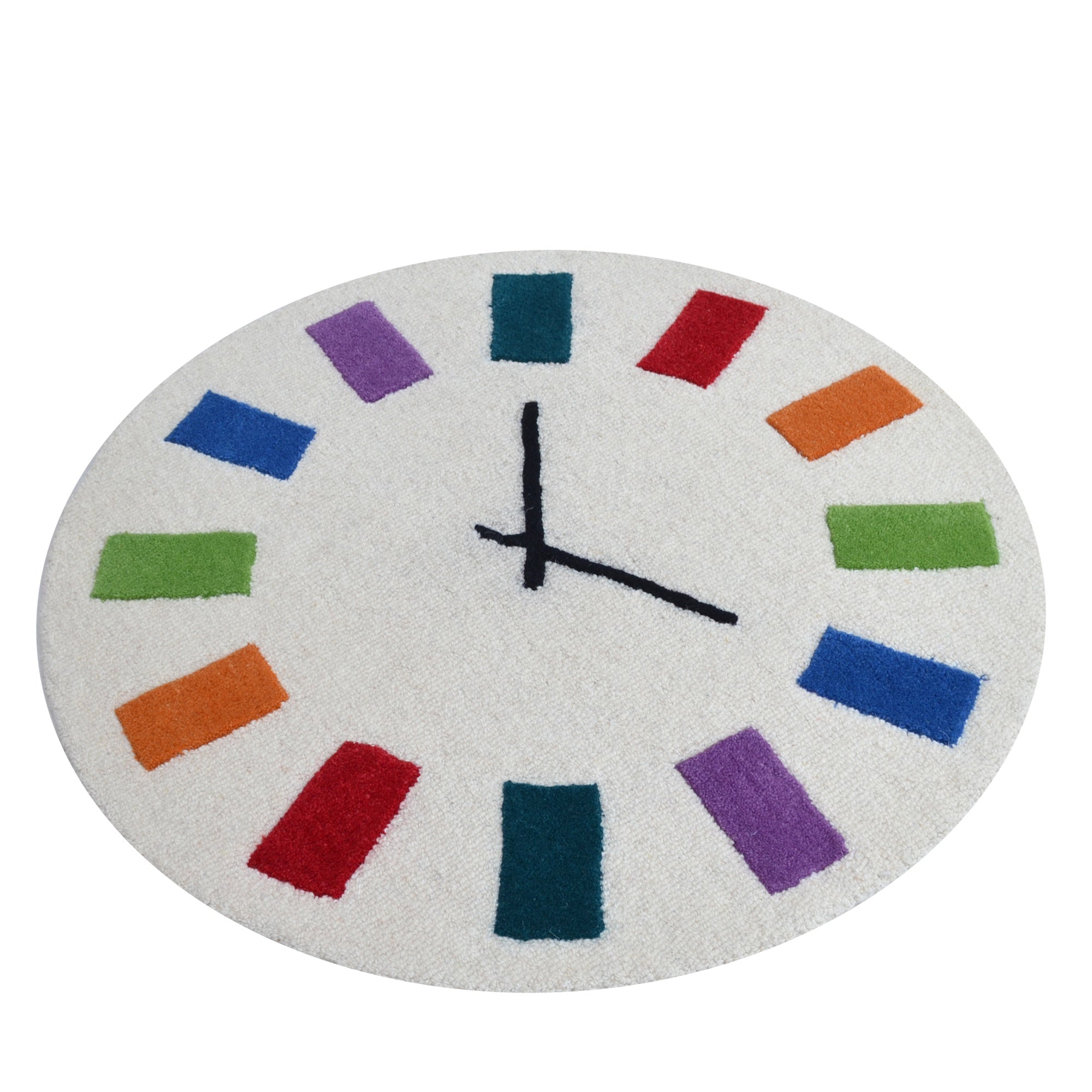 Handmade Kids Clock Wool Rug- Ivory/Multi-90x90cm