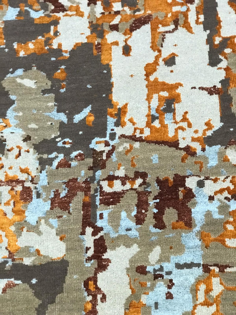 Handknotted Abstract Bamboo Silk and Wool Rug - 213 - Rust - 150x240cm