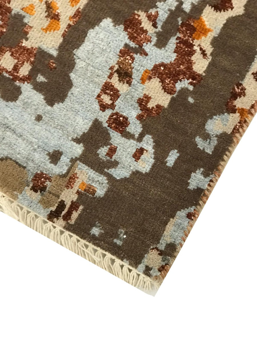 Handknotted Abstract Bamboo Silk and Wool Rug - 213 - Rust - 150x240cm