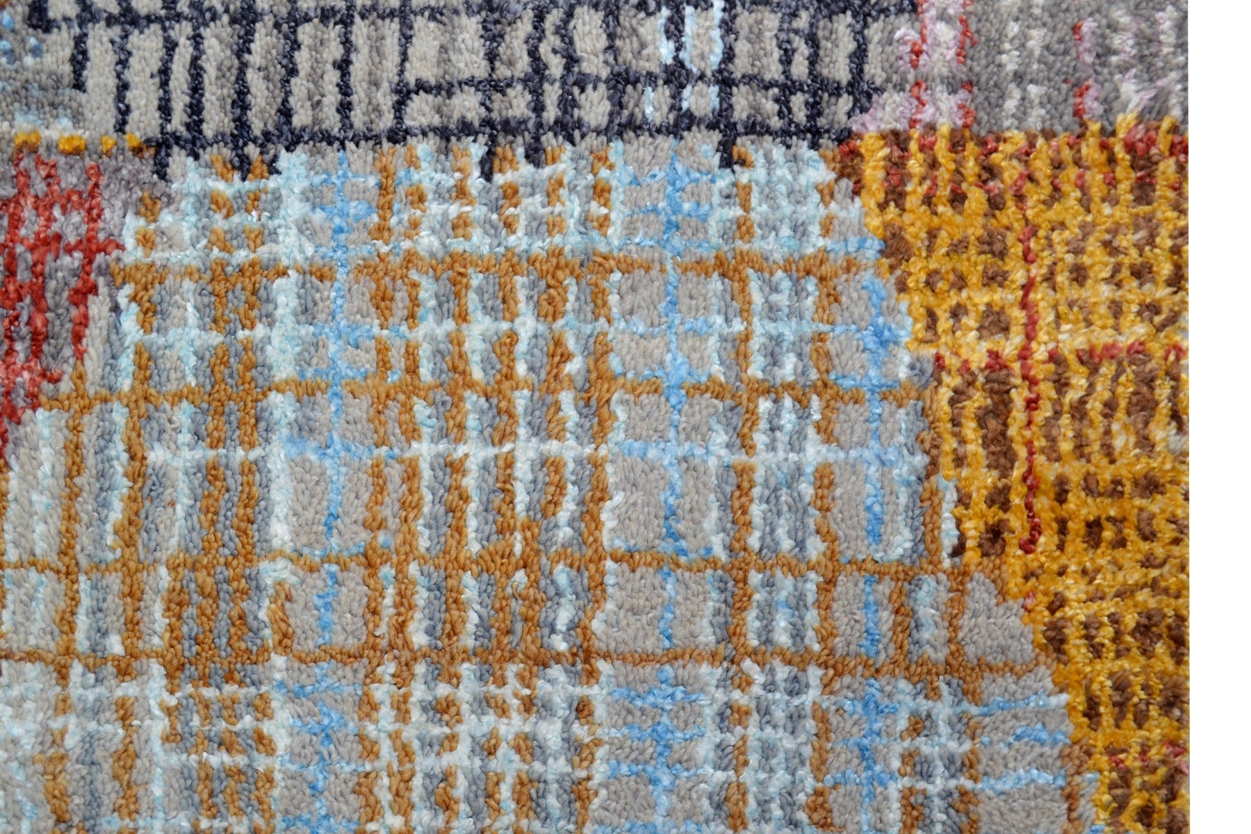 Handknotted Abstract Bamboo Silk and Wool Rug - 074 - Multi Silver - 246x300cm