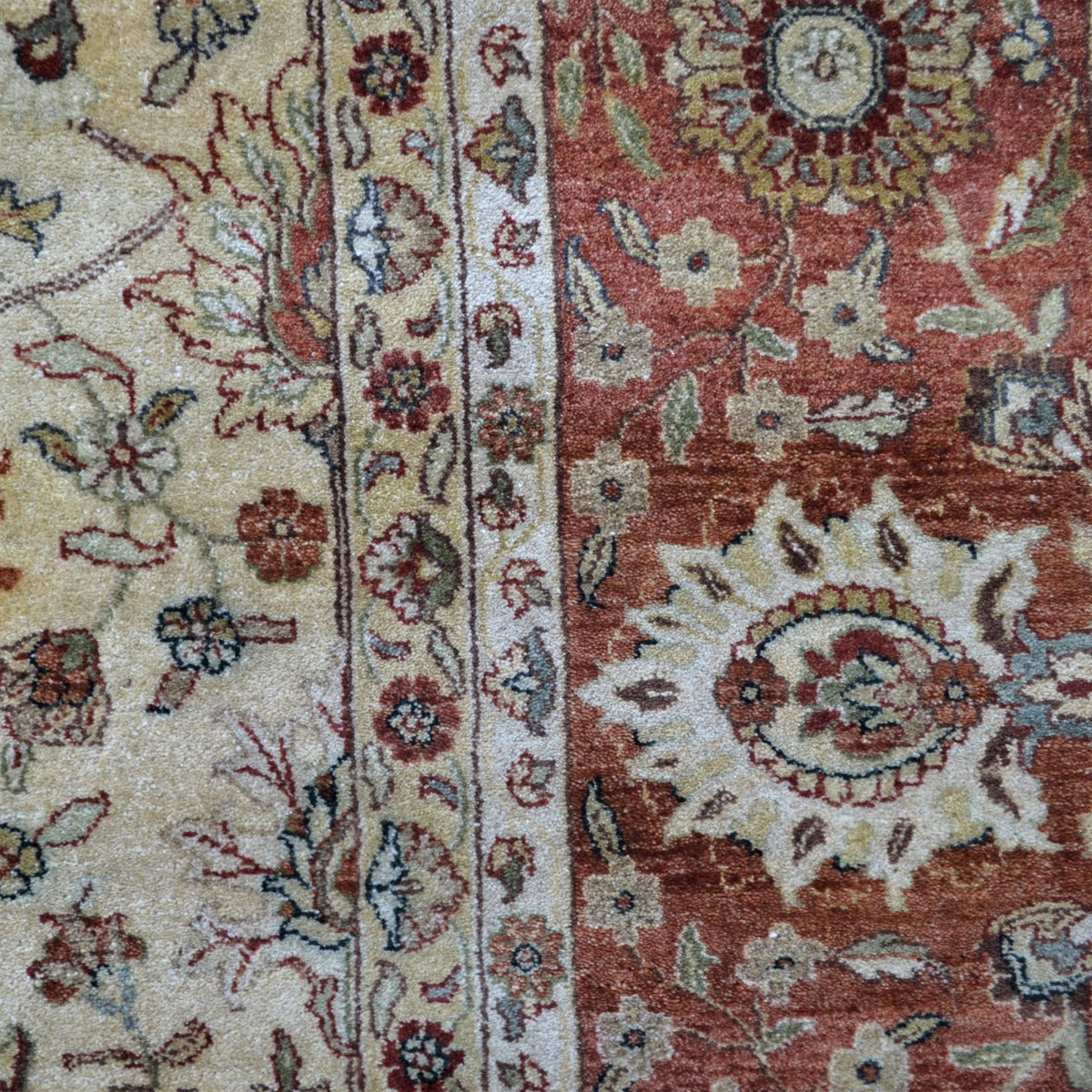 Vintage Handknotted Silk Carpet-Haji Jalil 101-Cream Rust-270x355cm