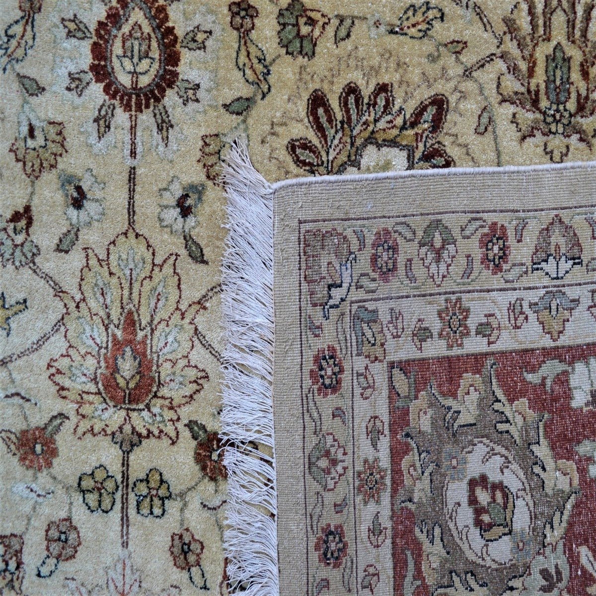 Vintage Handknotted Silk Carpet-Haji Jalil 101-Cream Rust-270x355cm